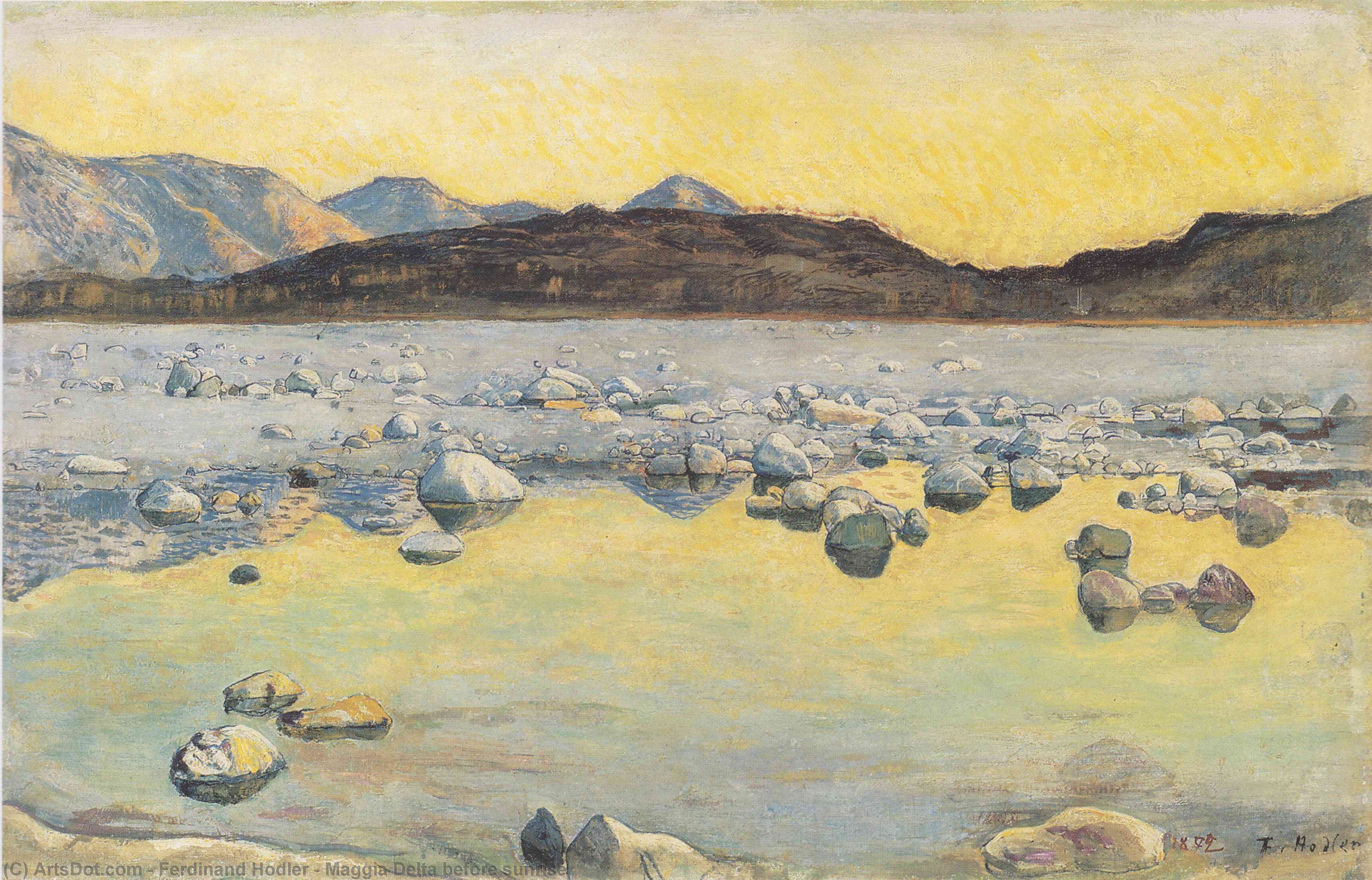 Wikioo.org – L'Encyclopédie des Beaux Arts - Peinture, Oeuvre de Ferdinand Hodler - Maggia Delta avant le lever du soleil