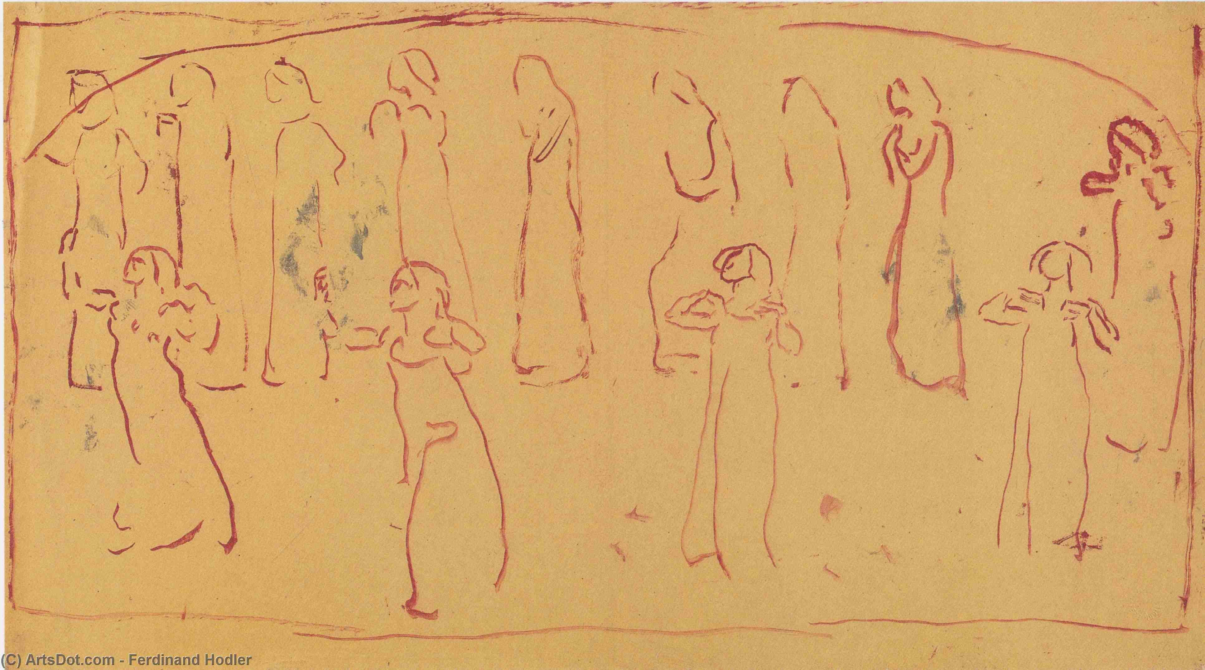 Wikioo.org - สารานุกรมวิจิตรศิลป์ - จิตรกรรม Ferdinand Hodler - Thirteen standing draped figures