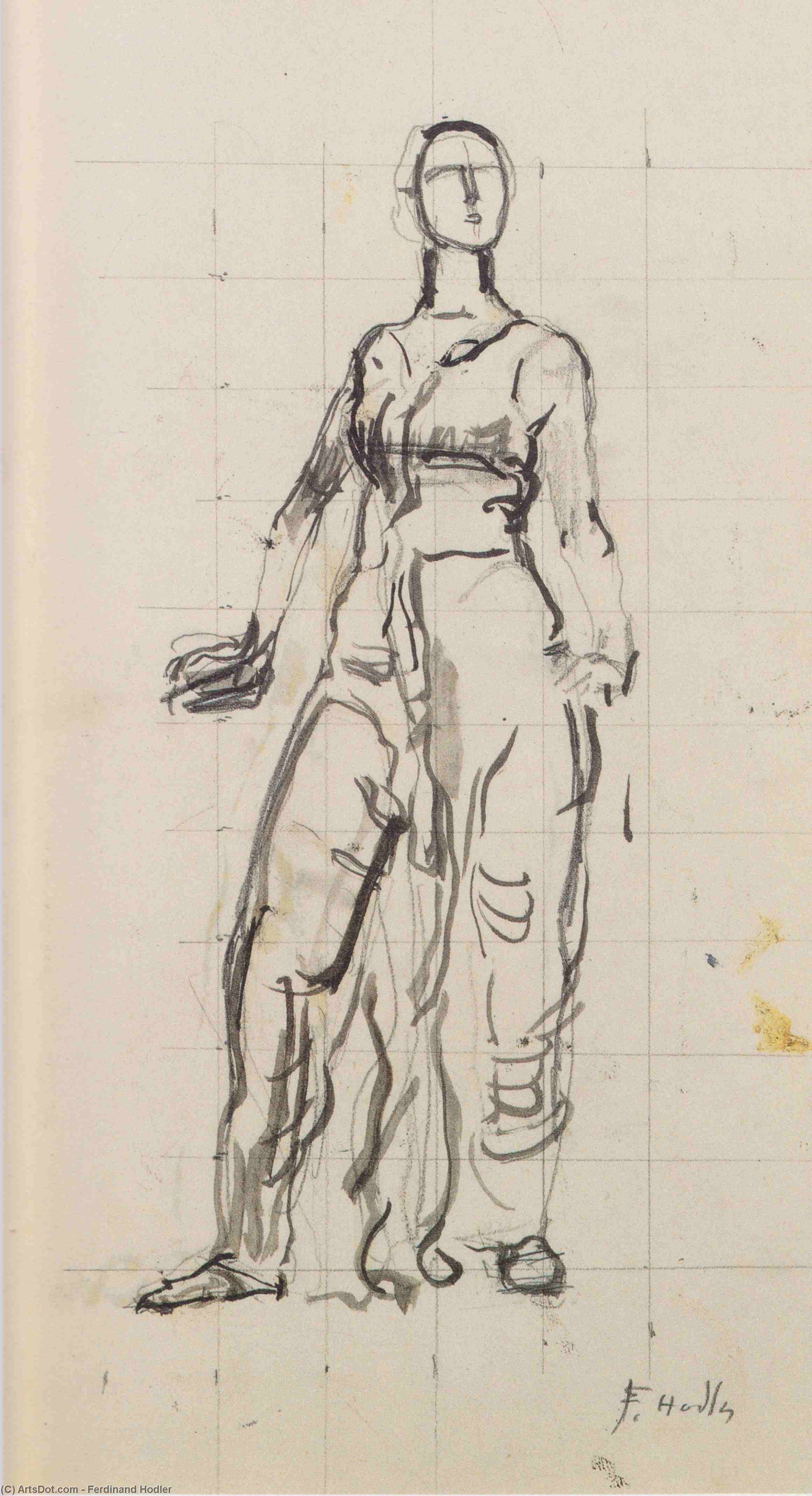 Wikioo.org - The Encyclopedia of Fine Arts - Painting, Artwork by Ferdinand Hodler - Standing draped figure