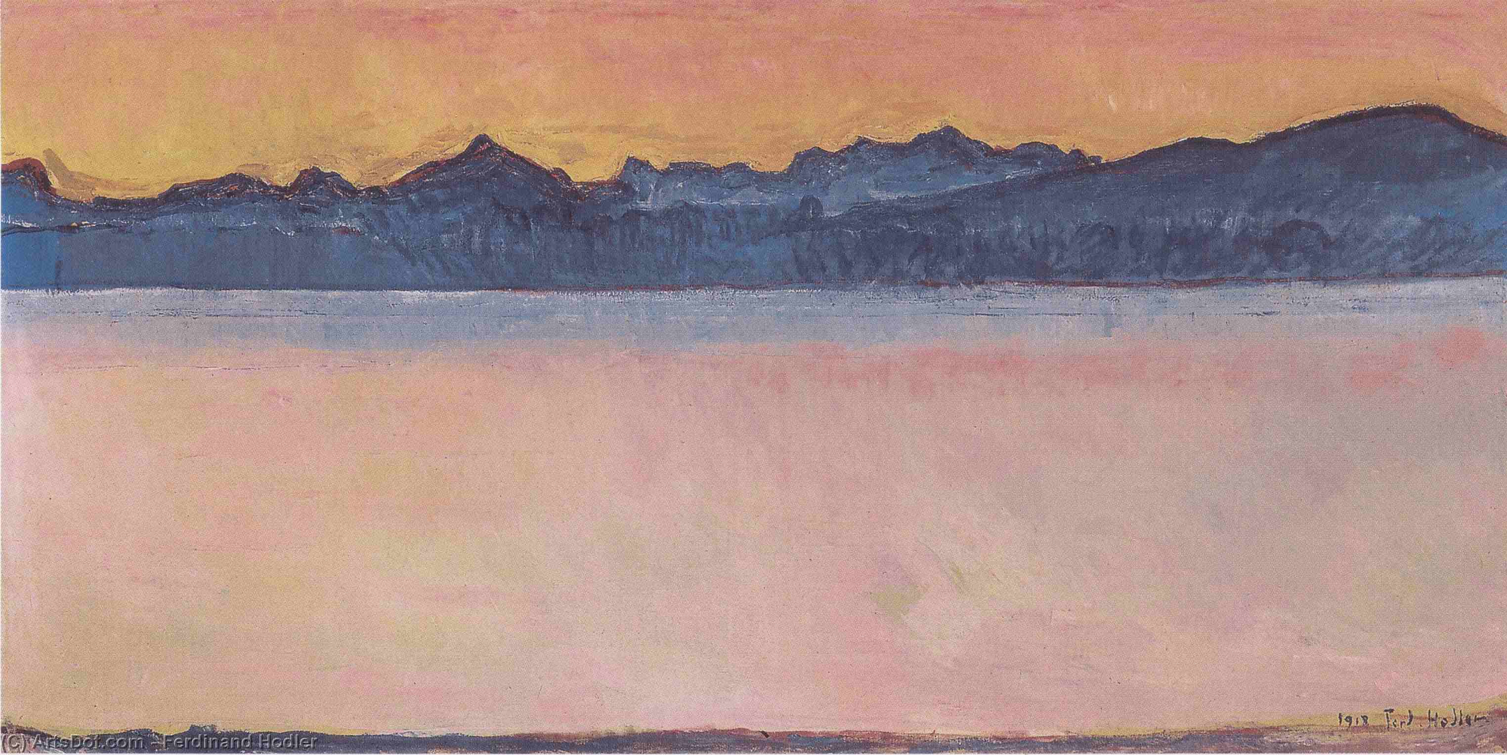 Wikioo.org - The Encyclopedia of Fine Arts - Painting, Artwork by Ferdinand Hodler - Lake Geneva with Mont Blanc in the morning light