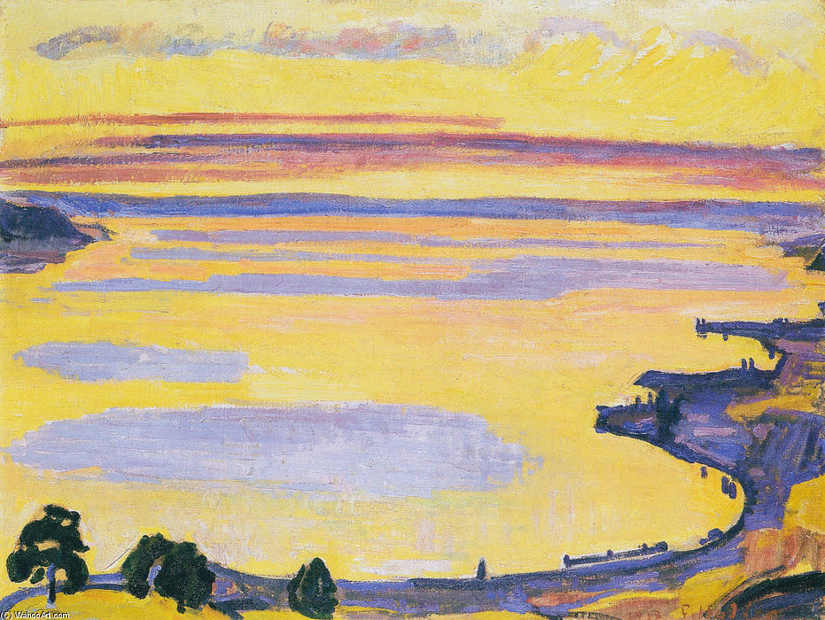 Wikioo.org - The Encyclopedia of Fine Arts - Painting, Artwork by Ferdinand Hodler - Sunset on Lake Geneva from the Caux