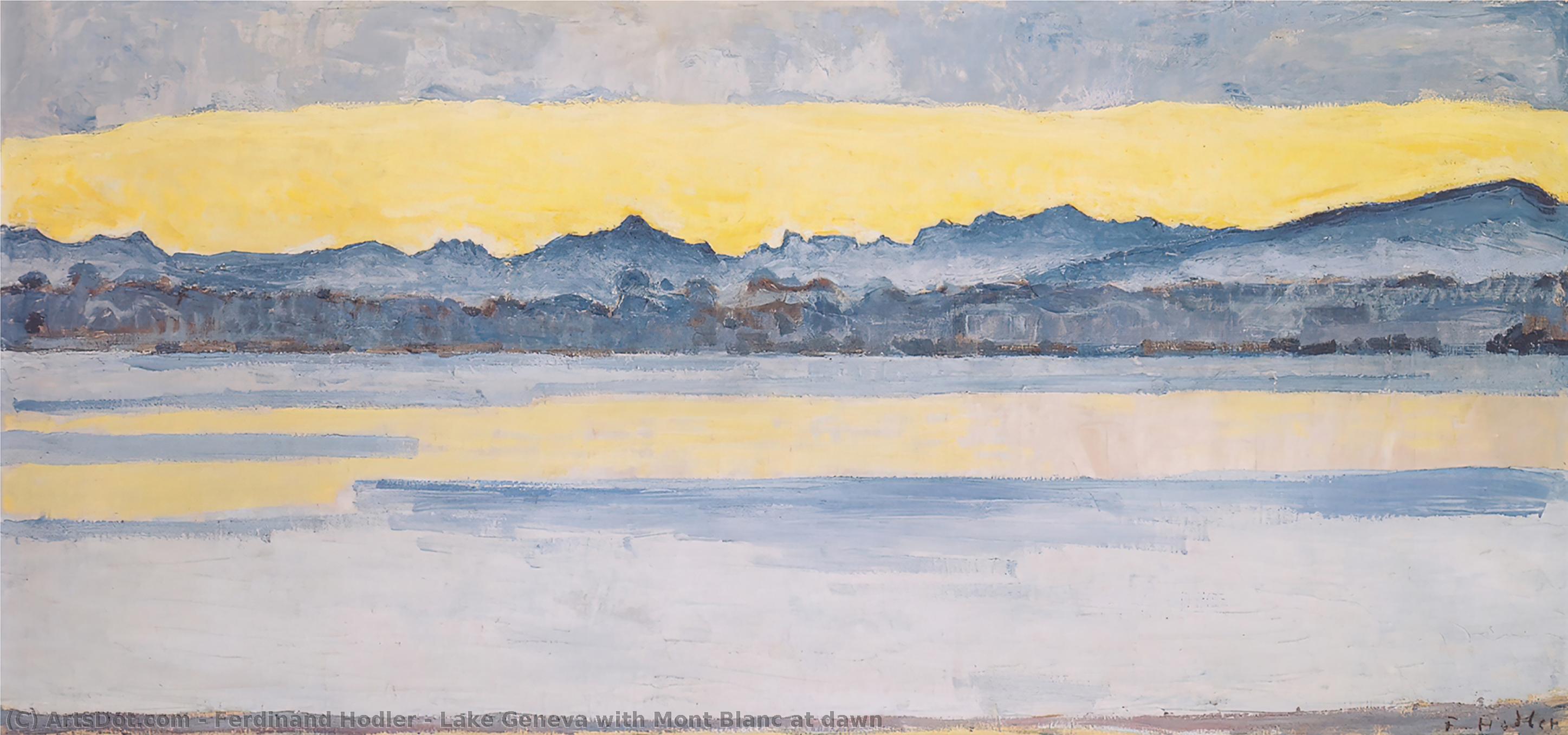 Wikioo.org - The Encyclopedia of Fine Arts - Painting, Artwork by Ferdinand Hodler - Lake Geneva with Mont Blanc at dawn