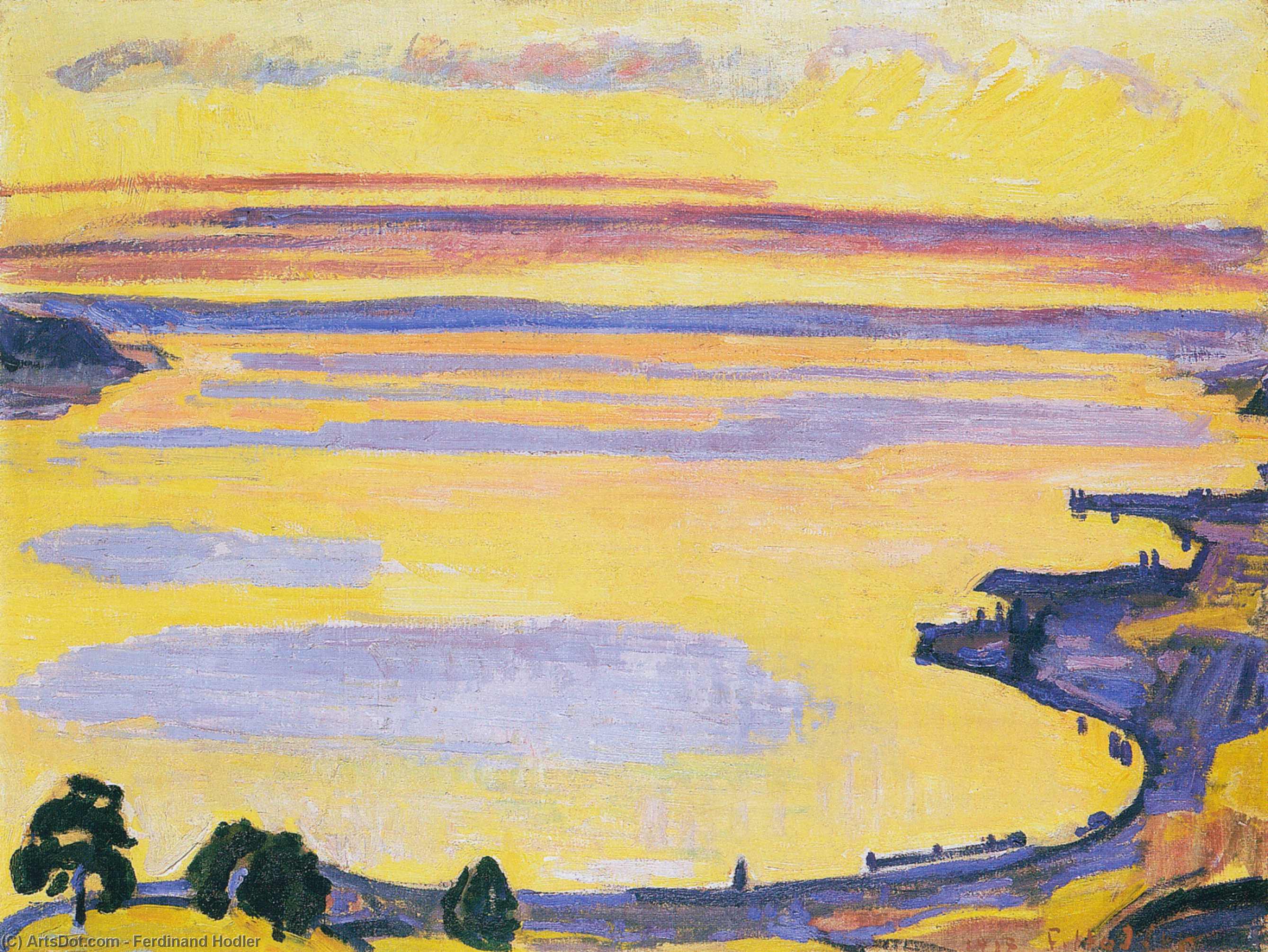 Wikioo.org – La Enciclopedia de las Bellas Artes - Pintura, Obras de arte de Ferdinand Hodler - lago de ginebra enestado mont blanc en el mañana luz