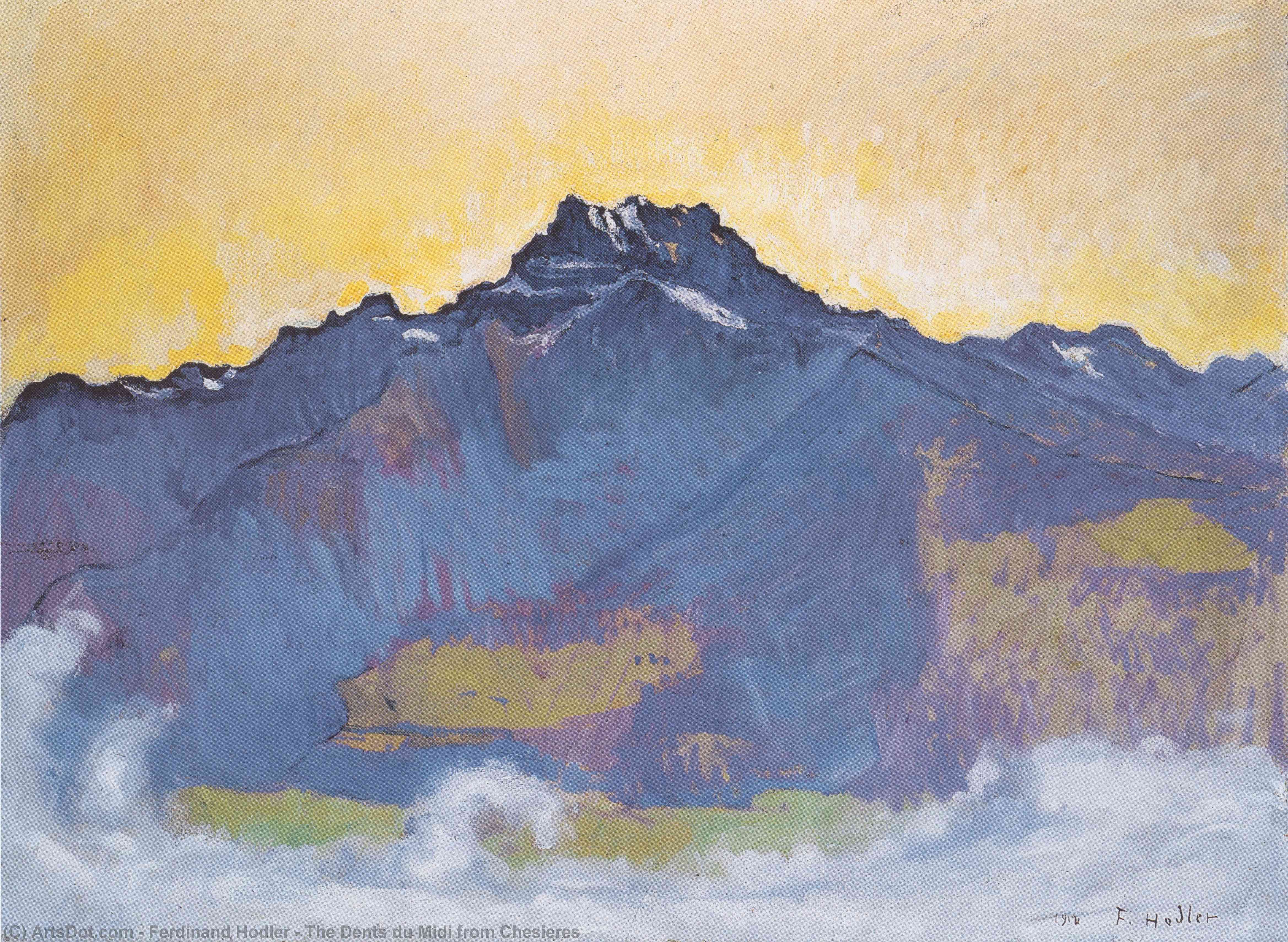 Wikioo.org - The Encyclopedia of Fine Arts - Painting, Artwork by Ferdinand Hodler - The Dents du Midi from Chesieres