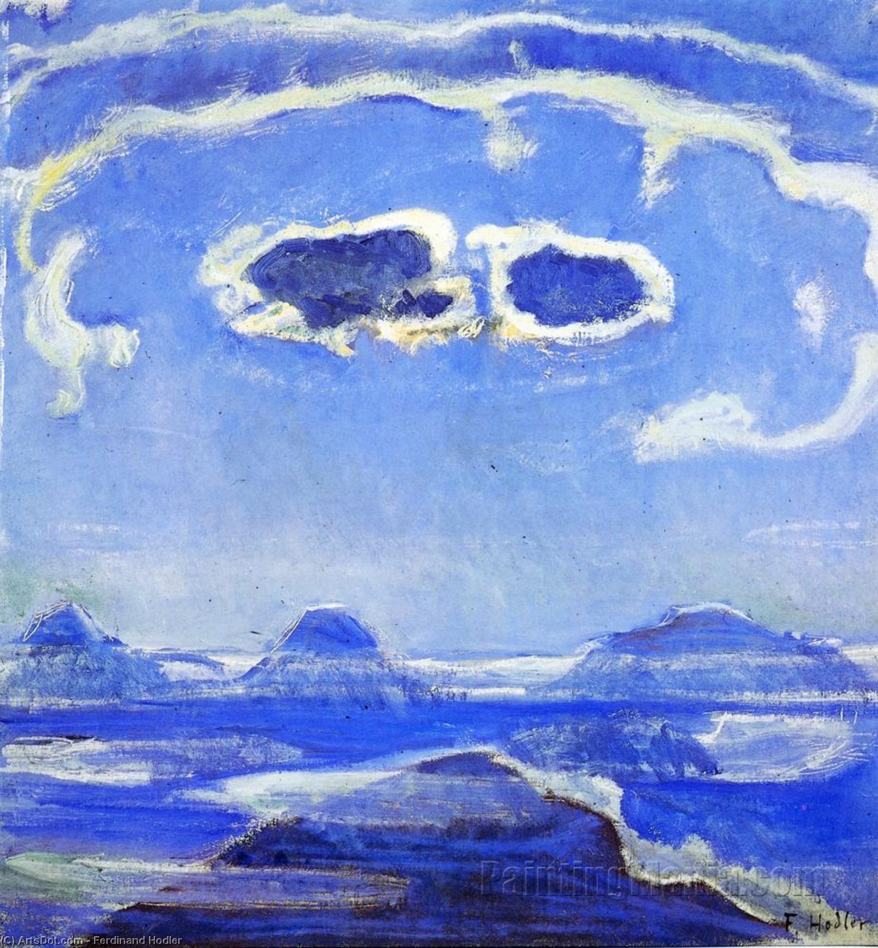 Wikioo.org - The Encyclopedia of Fine Arts - Painting, Artwork by Ferdinand Hodler - Eiger, Monch and Jungfrau in Moonlight
