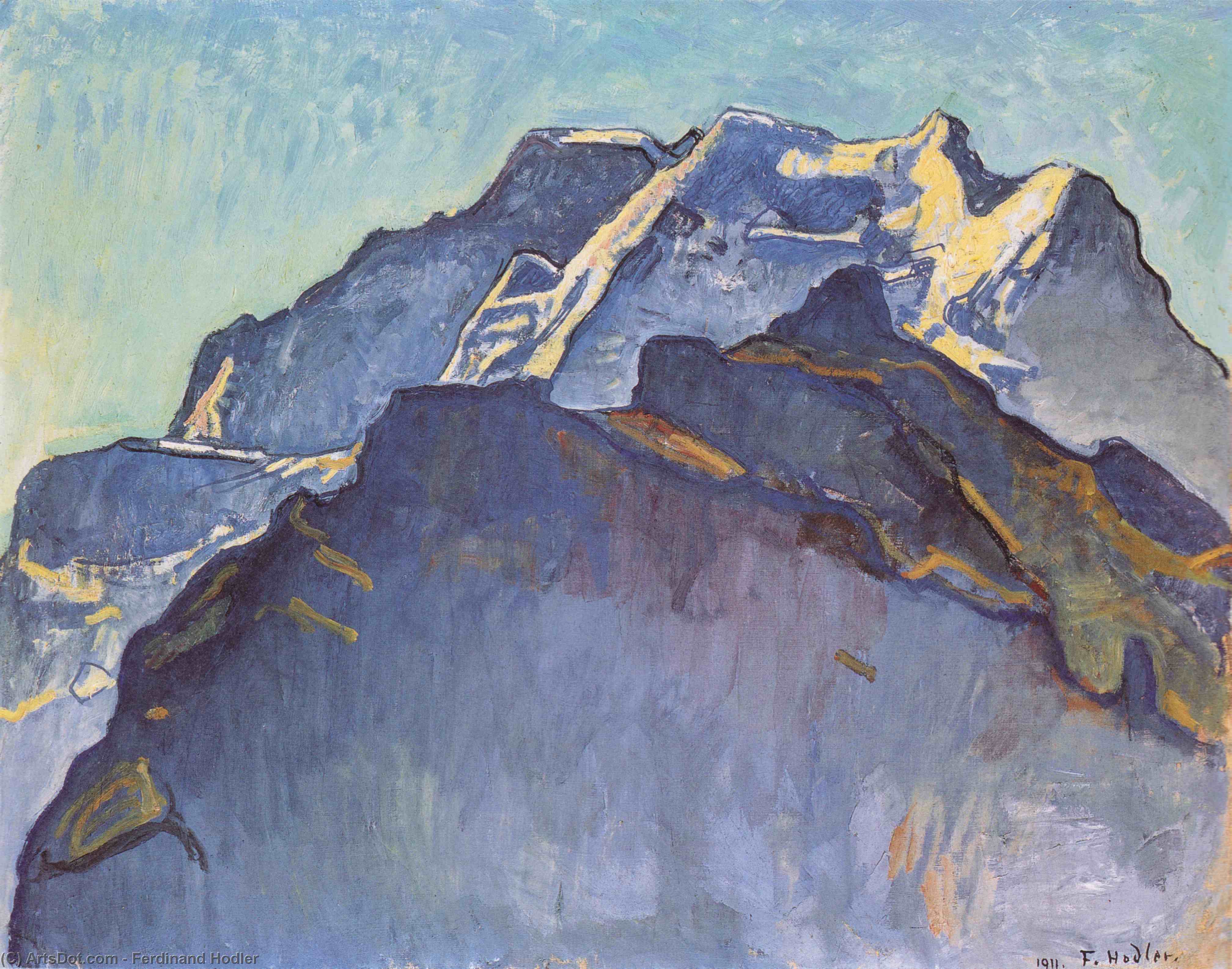 Wikioo.org - The Encyclopedia of Fine Arts - Painting, Artwork by Ferdinand Hodler - Jungfrau massif and Schwarzmonch