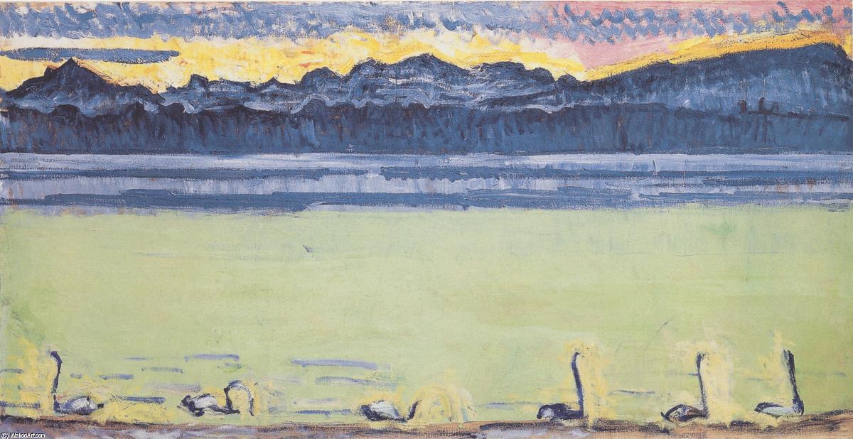WikiOO.org - Енциклопедия за изящни изкуства - Живопис, Произведения на изкуството Ferdinand Hodler - Lake Geneva with Mont Blanc at dawn