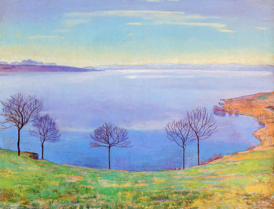 Wikoo.org - موسوعة الفنون الجميلة - اللوحة، العمل الفني Ferdinand Hodler - The Lake Geneva from Chexbres