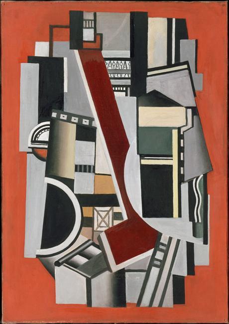 Wikioo.org - The Encyclopedia of Fine Arts - Painting, Artwork by Fernand Leger - Mechanical Elements on red background