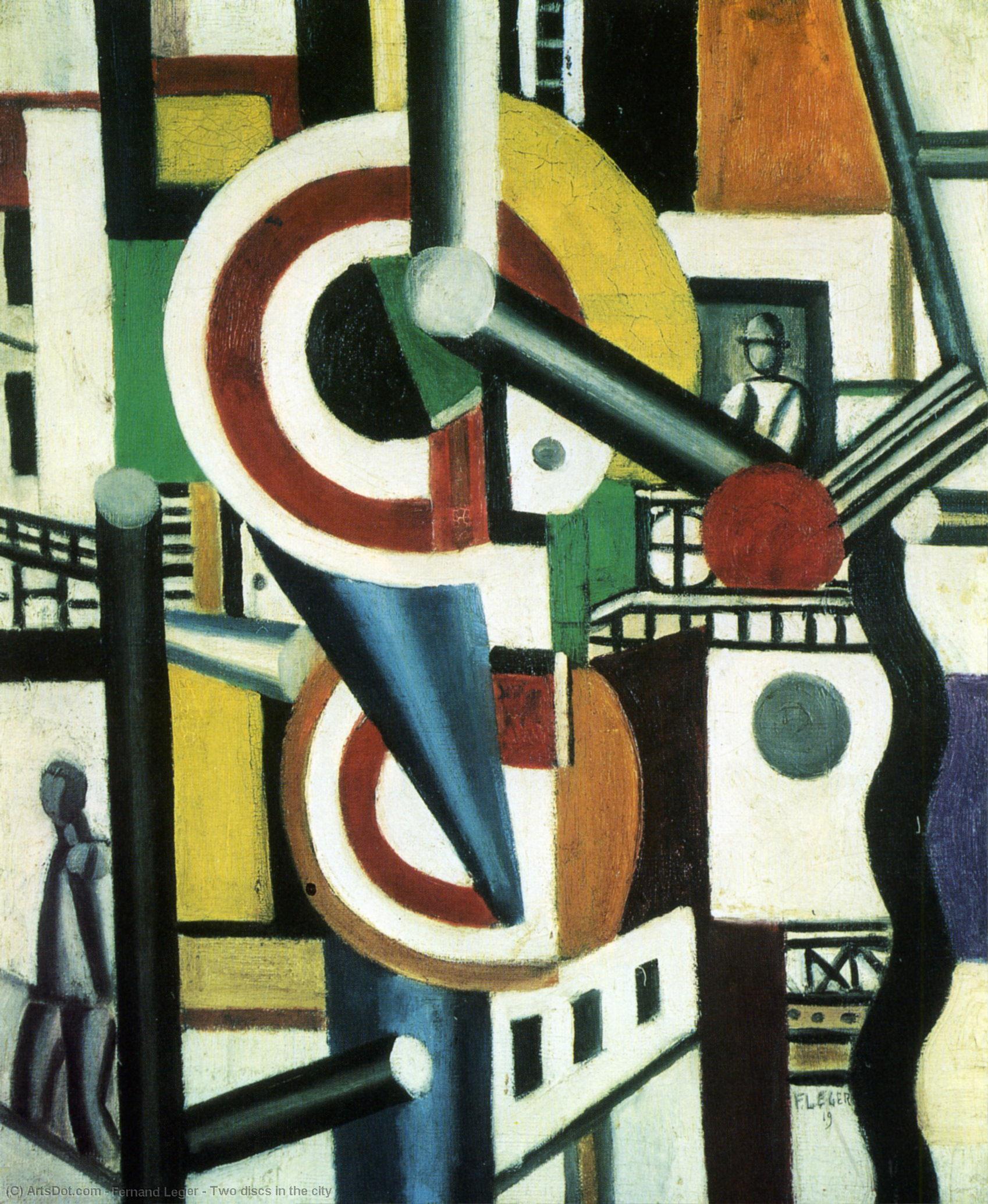 Wikioo.org - สารานุกรมวิจิตรศิลป์ - จิตรกรรม Fernand Leger - Two discs in the city