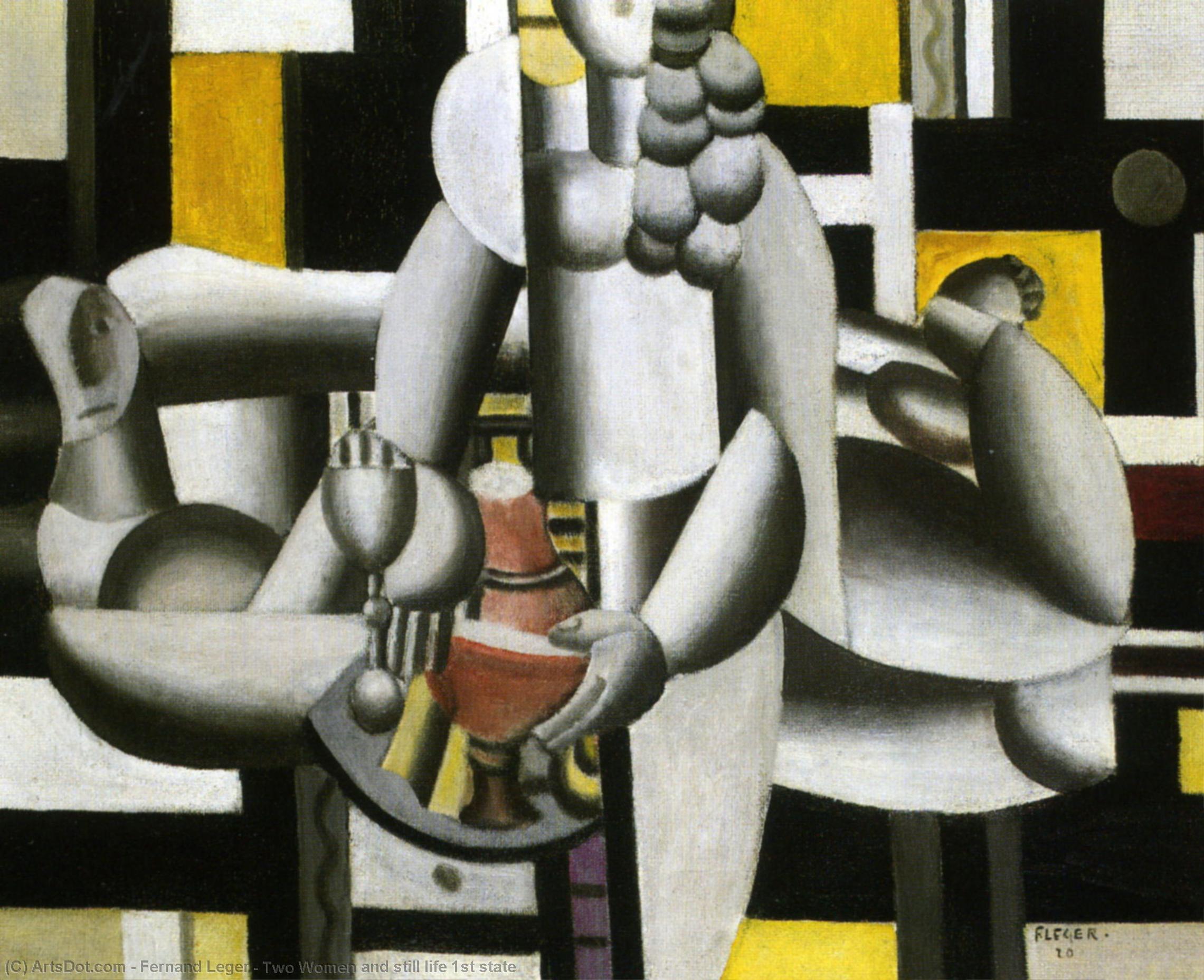 Wikioo.org - The Encyclopedia of Fine Arts - Painting, Artwork by Fernand Leger - Two Women and still life 1st state