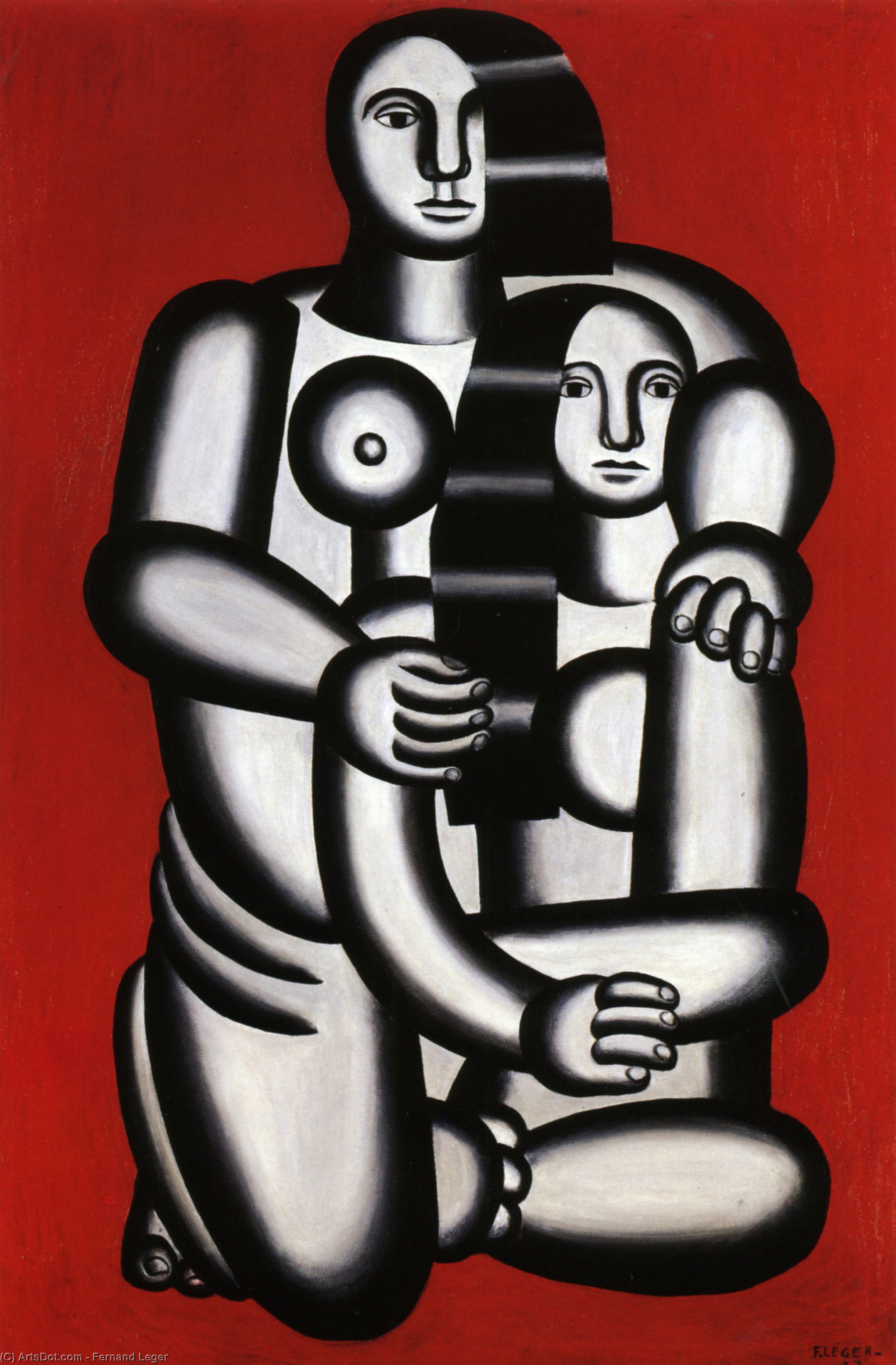 WikiOO.org - Encyclopedia of Fine Arts - Maleri, Artwork Fernand Leger - Two Figures, naked on red bottom