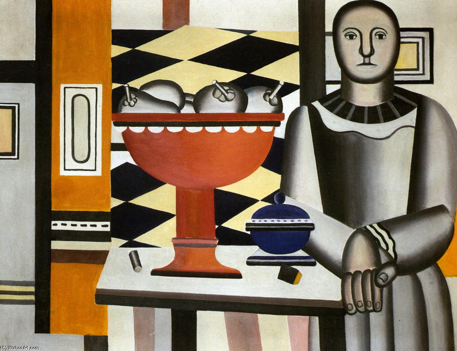 WikiOO.org - 百科事典 - 絵画、アートワーク Fernand Leger - 女性 と一緒に  ザー  果物  皿