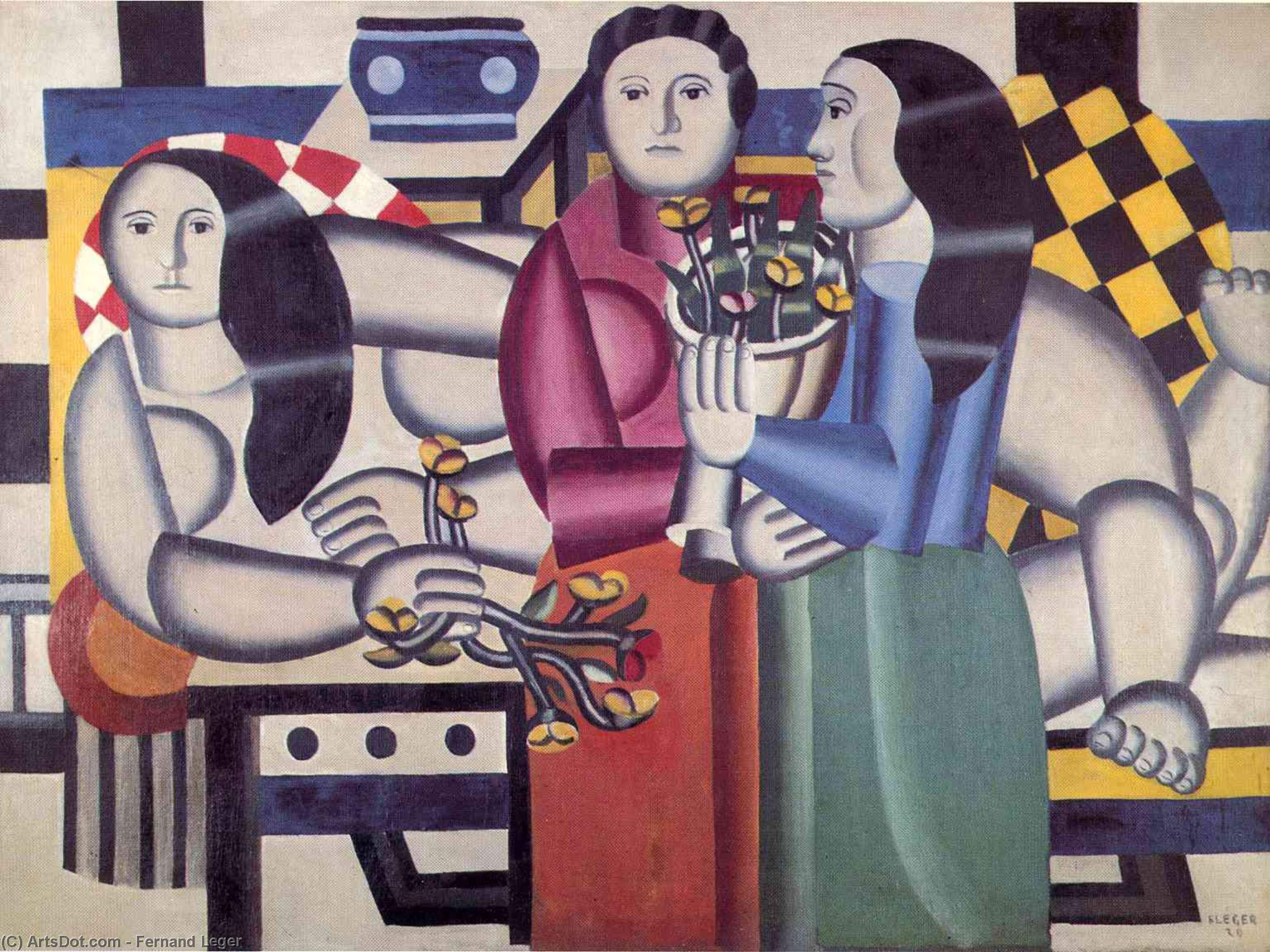 Wikioo.org - The Encyclopedia of Fine Arts - Painting, Artwork by Fernand Leger - Three women with flowers