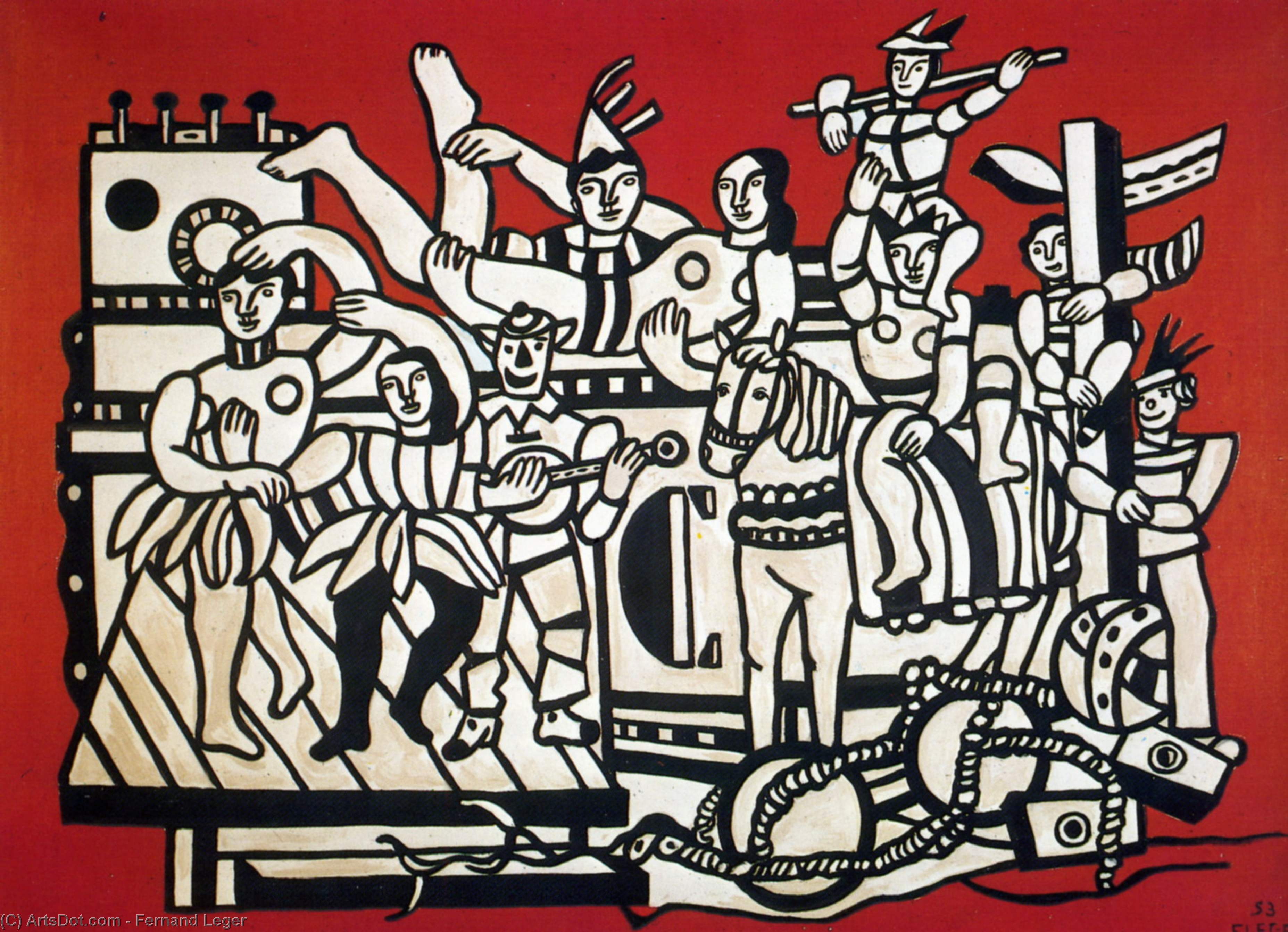 Wikioo.org - The Encyclopedia of Fine Arts - Painting, Artwork by Fernand Leger - The large one parades on red bottom