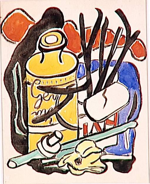 Wikioo.org - The Encyclopedia of Fine Arts - Painting, Artwork by Fernand Leger - Composition in yellow bottle