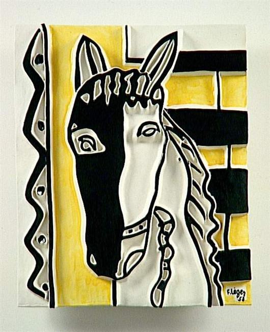 WikiOO.org - Энциклопедия изобразительного искусства - Живопись, Картины  Fernand Leger - Голова лошади в     желтые  задний план