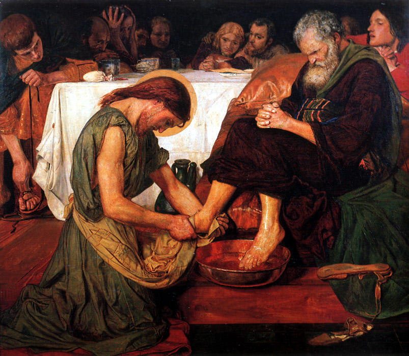 Wikoo.org - موسوعة الفنون الجميلة - اللوحة، العمل الفني Ford Madox Brown - Jesus Washing Peter's Feet