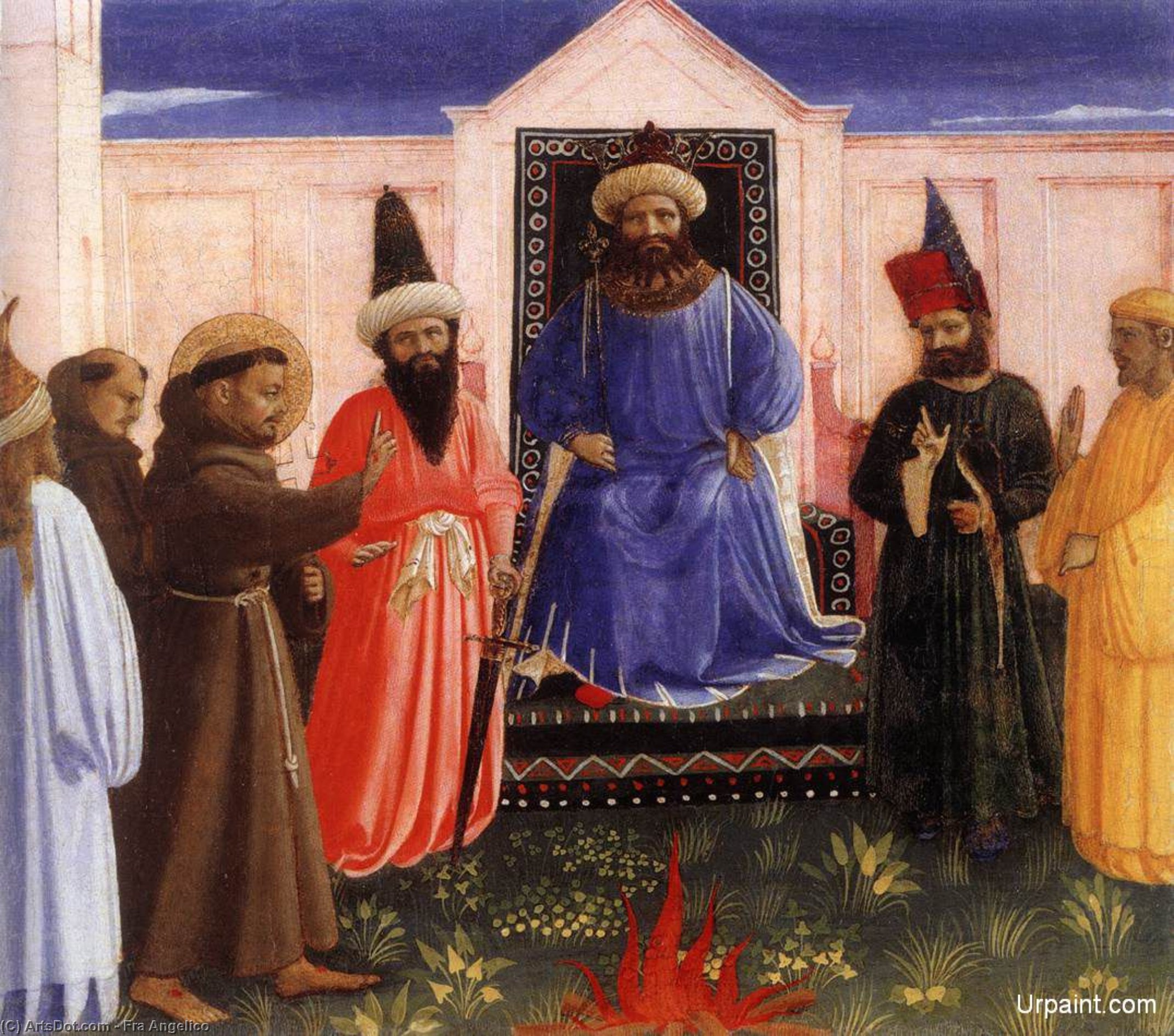 Wikioo.org - The Encyclopedia of Fine Arts - Painting, Artwork by Fra Angelico - The Trial by Fire of St. Francis before the Sultan