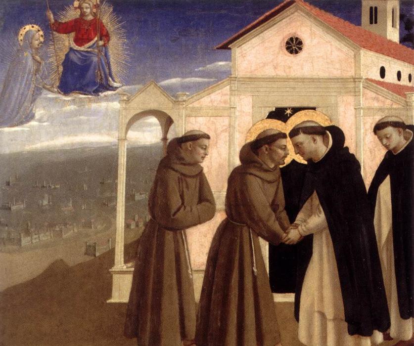 Wikioo.org - The Encyclopedia of Fine Arts - Painting, Artwork by Fra Angelico - Meeting of St Francis and St Dominic