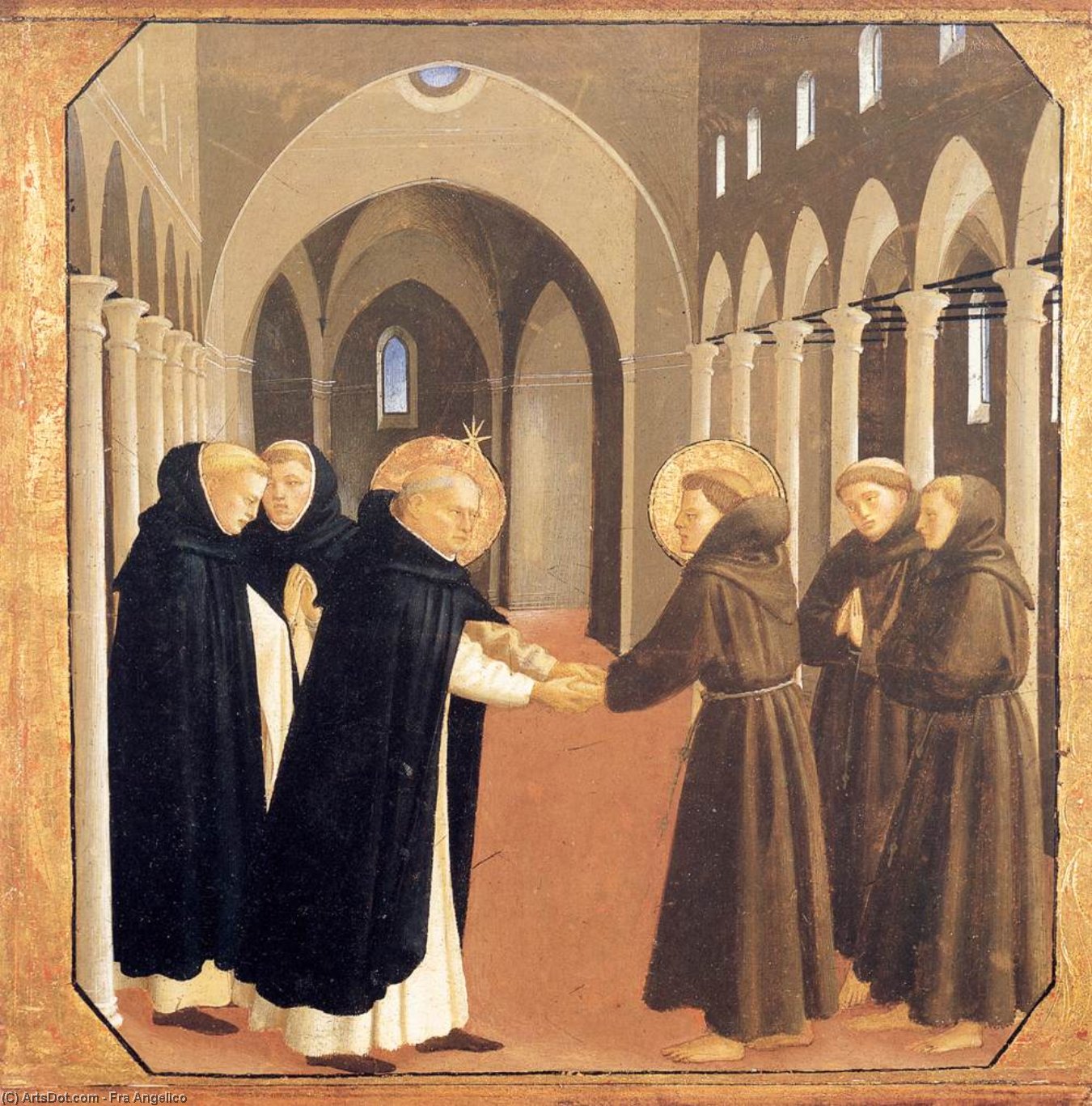 Wikioo.org - The Encyclopedia of Fine Arts - Painting, Artwork by Fra Angelico - The Meeting of Sts Dominic and Francis of Assisi
