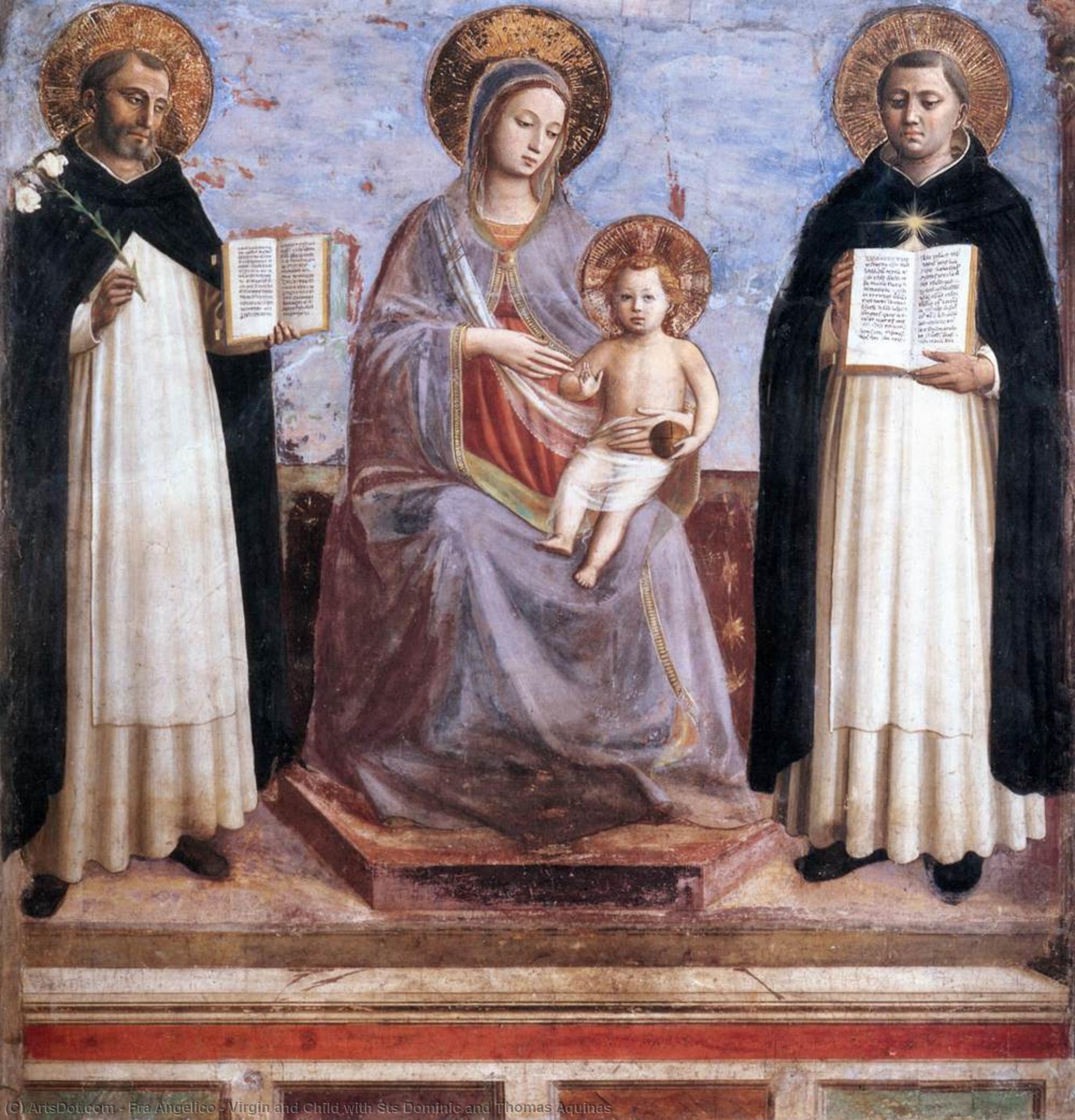 Wikioo.org - The Encyclopedia of Fine Arts - Painting, Artwork by Fra Angelico - Virgin and Child with Sts Dominic and Thomas Aquinas