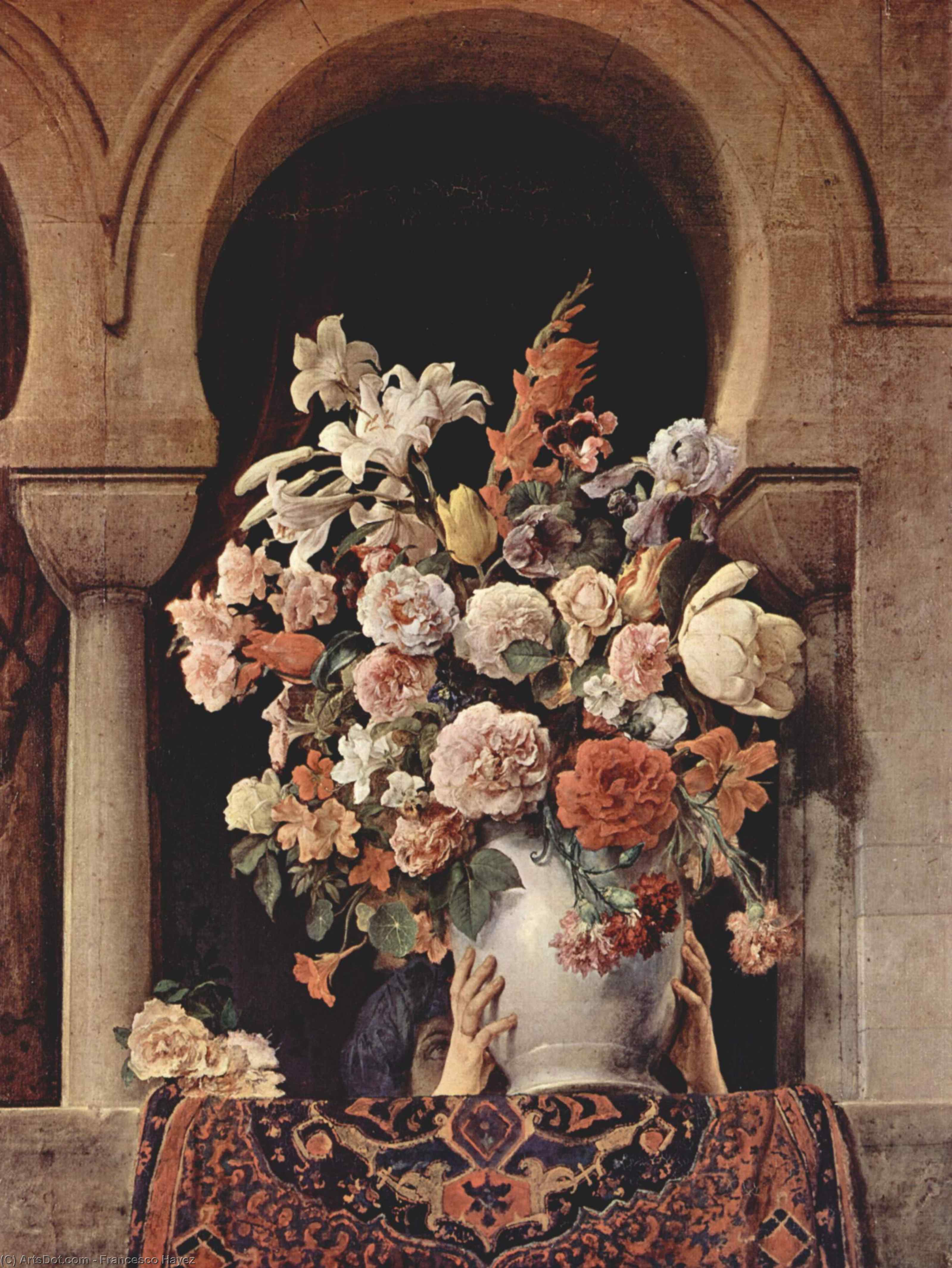 Wikioo.org - The Encyclopedia of Fine Arts - Painting, Artwork by Francesco Hayez - Vase of Flowers on the Window of a Harem