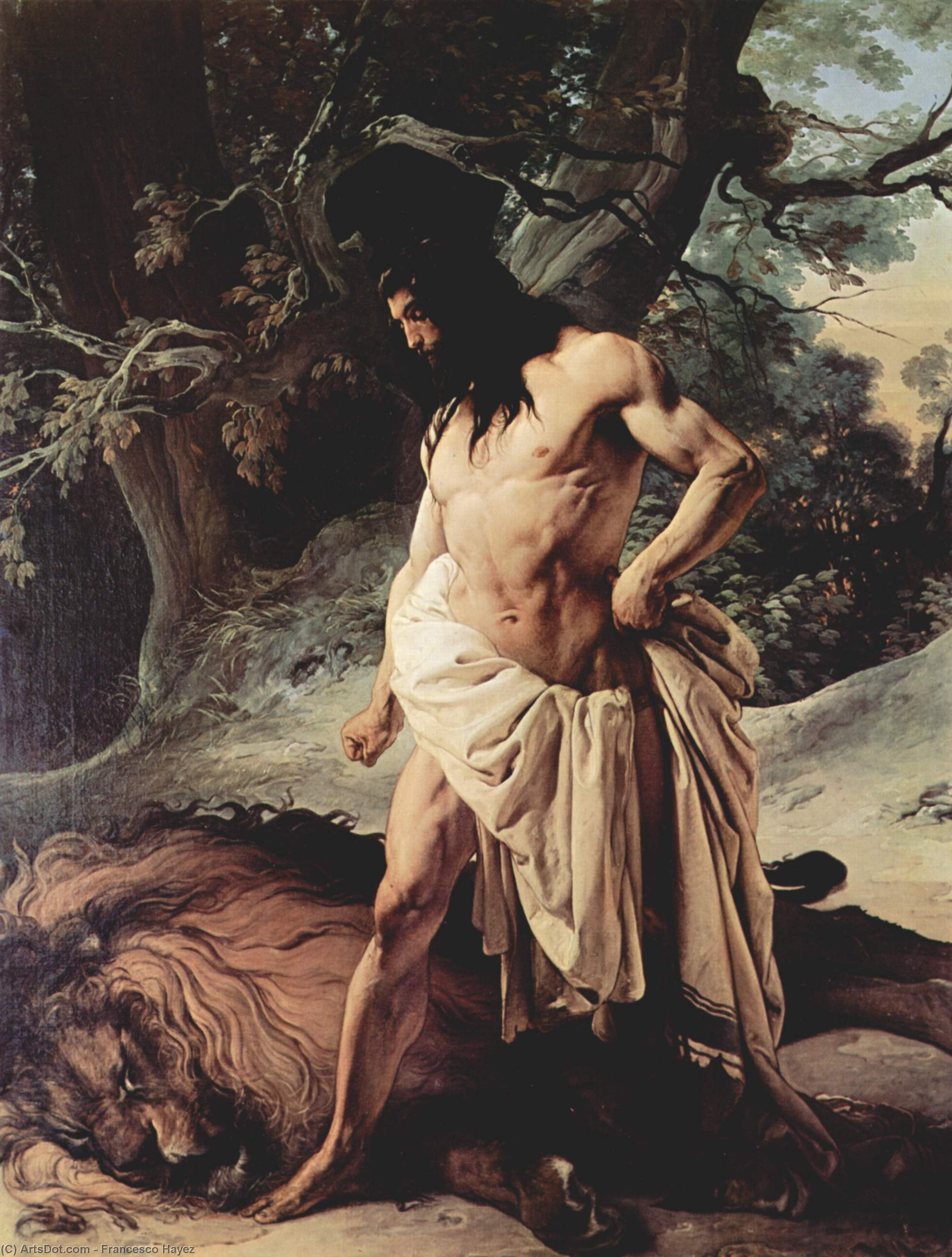 Wikioo.org - Die Enzyklopädie bildender Kunst - Malerei, Kunstwerk von Francesco Hayez - Samson tötet den Löwen