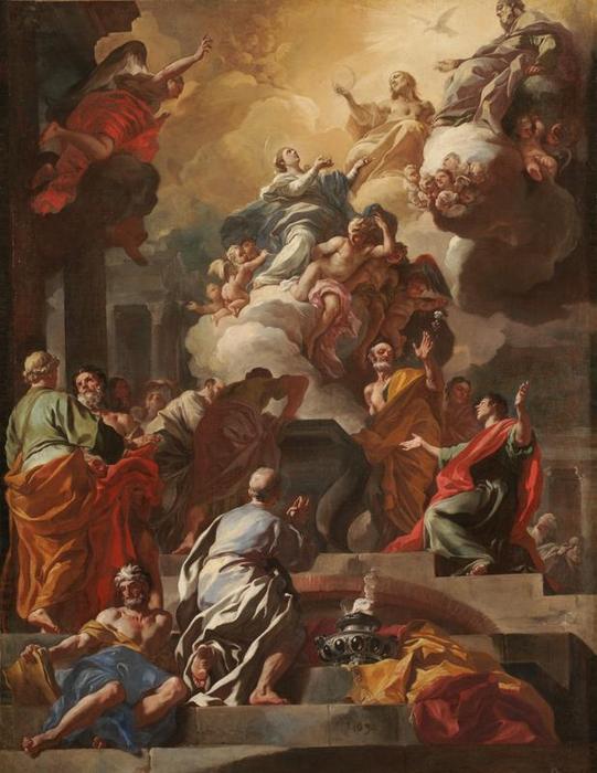Wikoo.org - موسوعة الفنون الجميلة - اللوحة، العمل الفني Francesco Solimena - The Assumption and Coronation of the Virgin