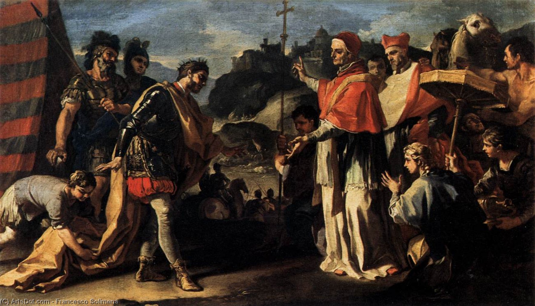Wikioo.org - The Encyclopedia of Fine Arts - Painting, Artwork by Francesco Solimena - The Meeting of Pope Leo and Attila