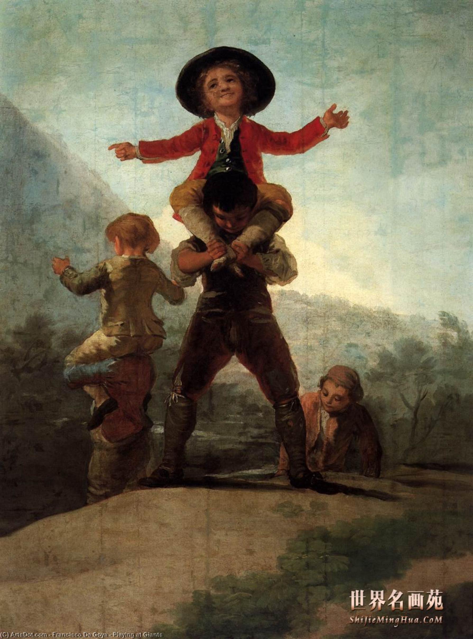 Wikoo.org - موسوعة الفنون الجميلة - اللوحة، العمل الفني Francisco De Goya - Playing at Giants