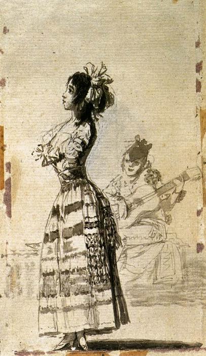 WikiOO.org - Encyclopedia of Fine Arts - Målning, konstverk Francisco De Goya - Girl Listening to a Guitar