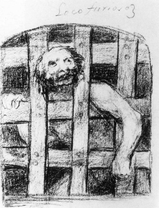 Wikioo.org - Encyklopedia Sztuk Pięknych - Malarstwo, Grafika Francisco De Goya - Lunatic behind Bars