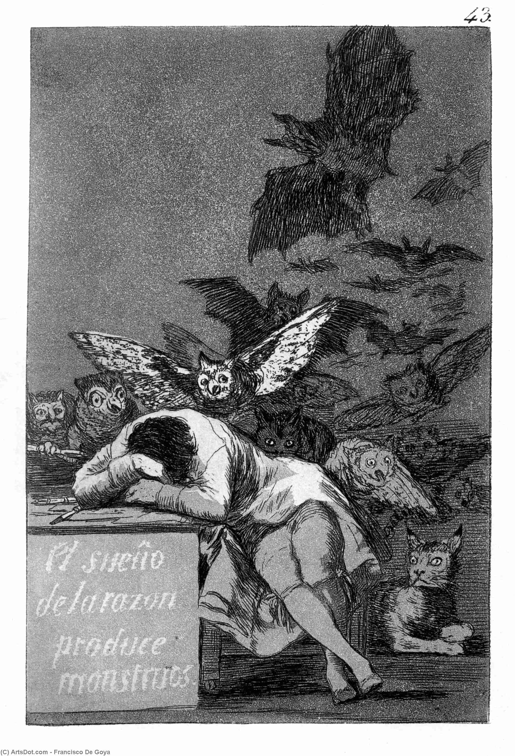 Wikioo.org – La Enciclopedia de las Bellas Artes - Pintura, Obras de arte de Francisco De Goya - El sueño de la razón produce monstruos
