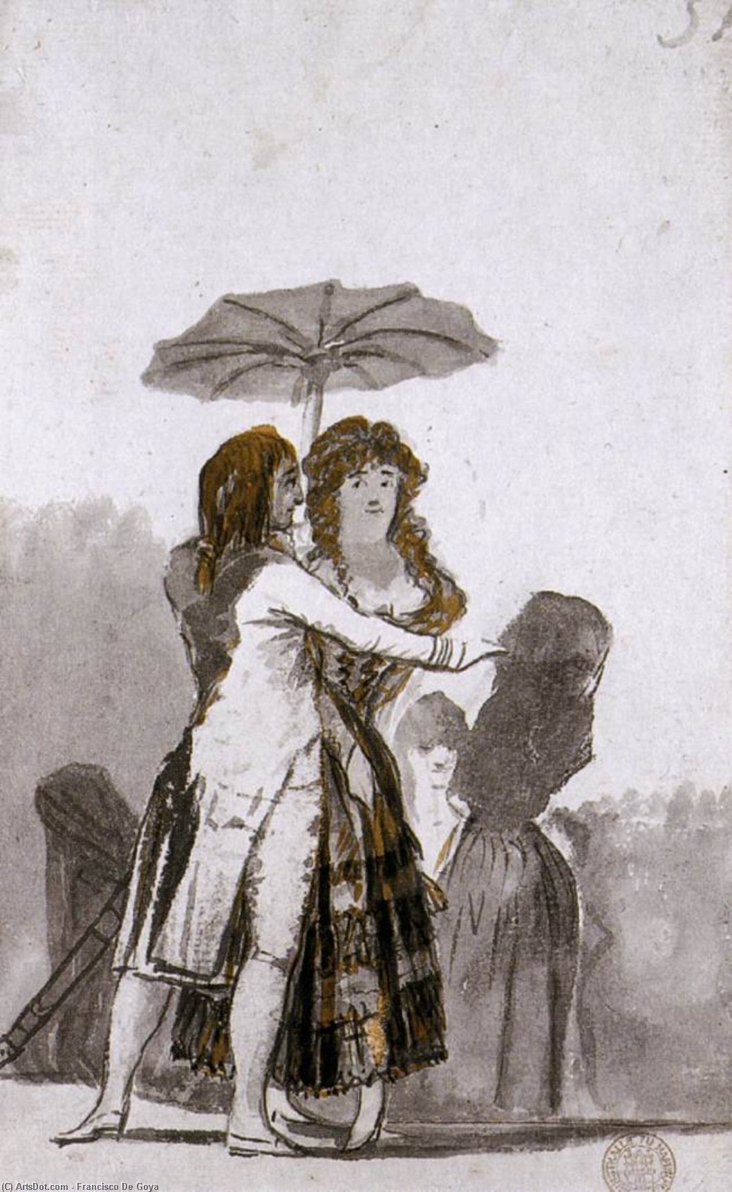 Wikioo.org - The Encyclopedia of Fine Arts - Painting, Artwork by Francisco De Goya - Couple with Parasol on the Paseo
