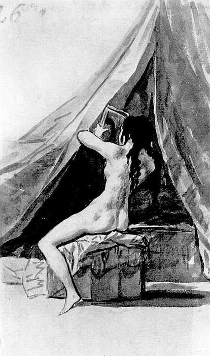 WikiOO.org - Encyclopedia of Fine Arts - Lukisan, Artwork Francisco De Goya - Naked girl looking in the mirror