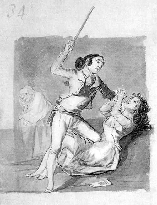 Wikioo.org - The Encyclopedia of Fine Arts - Painting, Artwork by Francisco De Goya - Woman battered with a cane