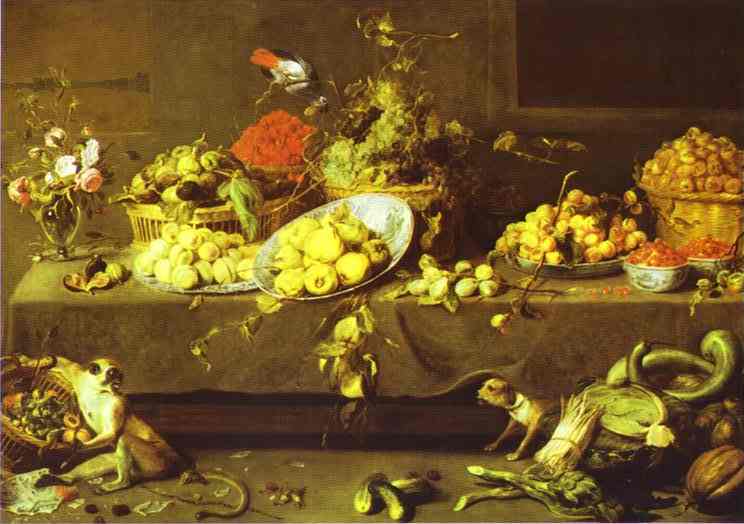 Wikioo.org - The Encyclopedia of Fine Arts - Painting, Artwork by Frans Snyders - Flowers, Fruits and Vegetables