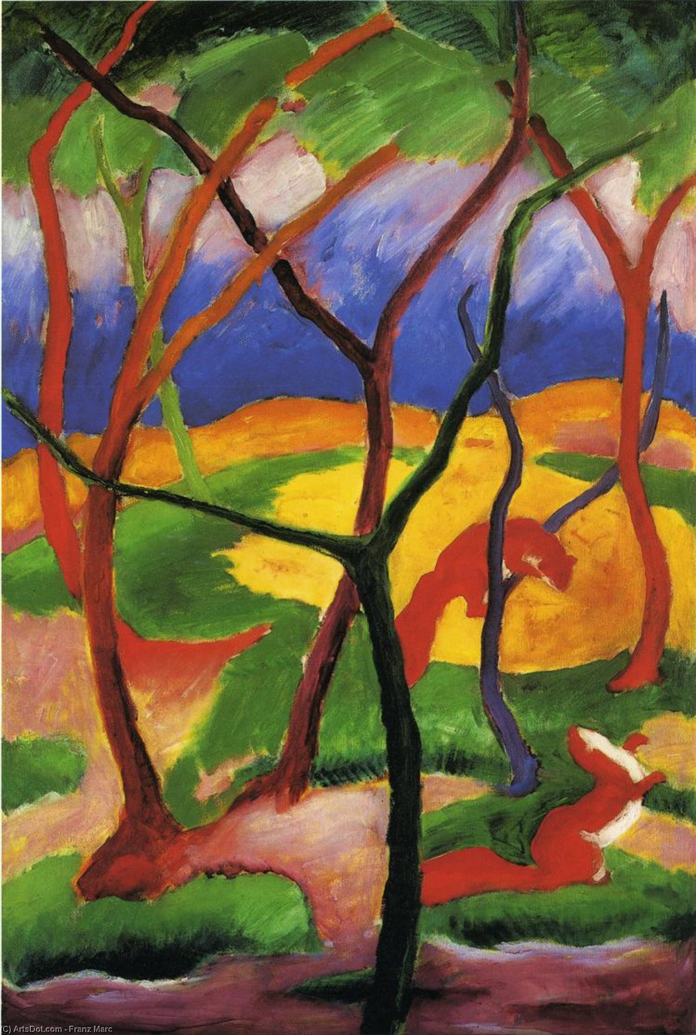 Wikioo.org - The Encyclopedia of Fine Arts - Painting, Artwork by Franz Marc - Weasels Playing