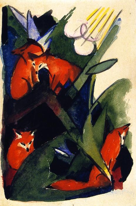 Wikioo.org - The Encyclopedia of Fine Arts - Painting, Artwork by Franz Marc - Four foxes