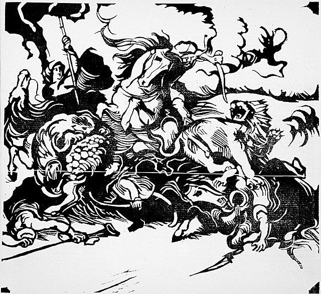 Wikioo.org - The Encyclopedia of Fine Arts - Painting, Artwork by Franz Marc - Lion Hunt (after Delacroix)
