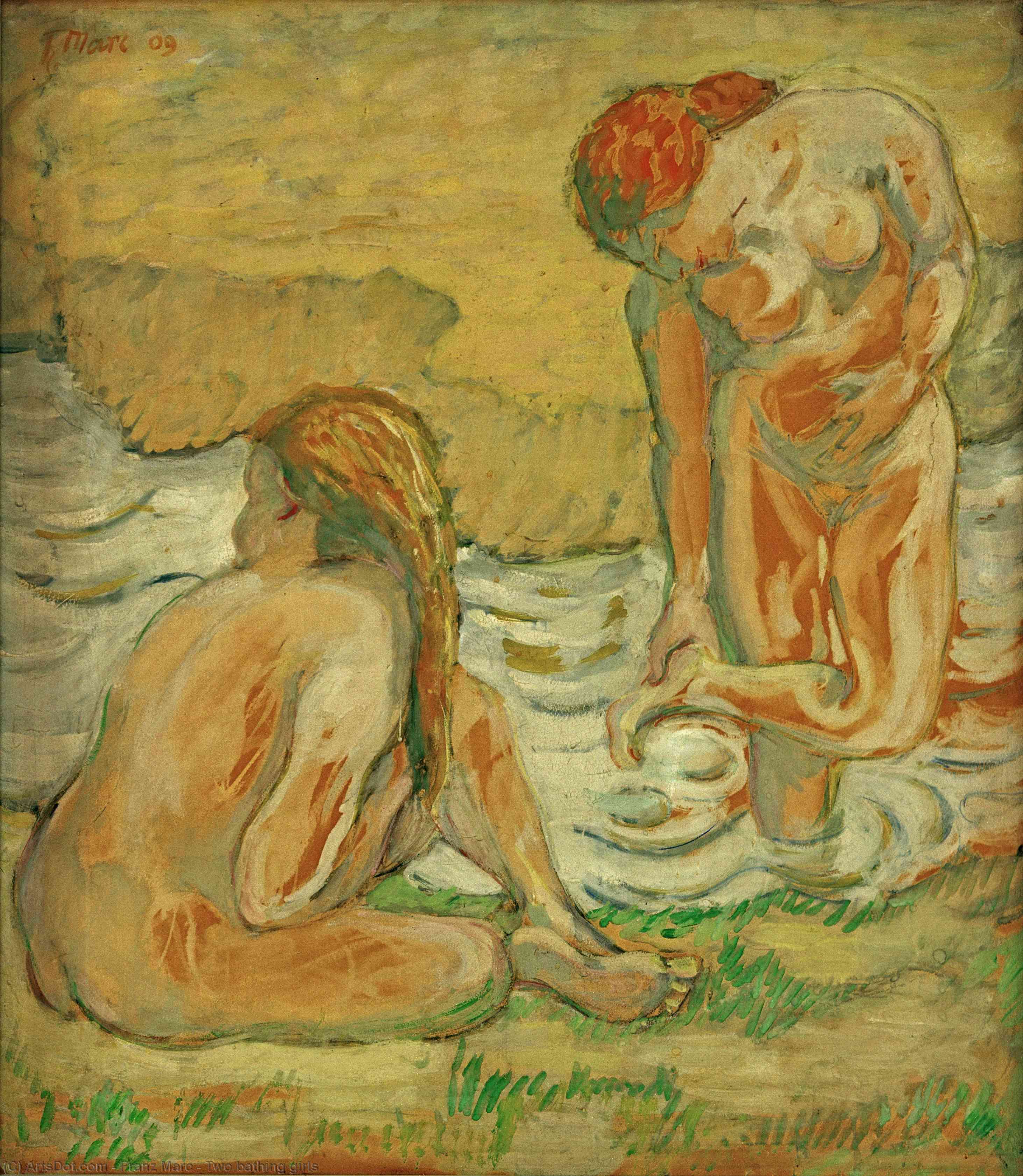Wikioo.org - The Encyclopedia of Fine Arts - Painting, Artwork by Franz Marc - Two bathing girls