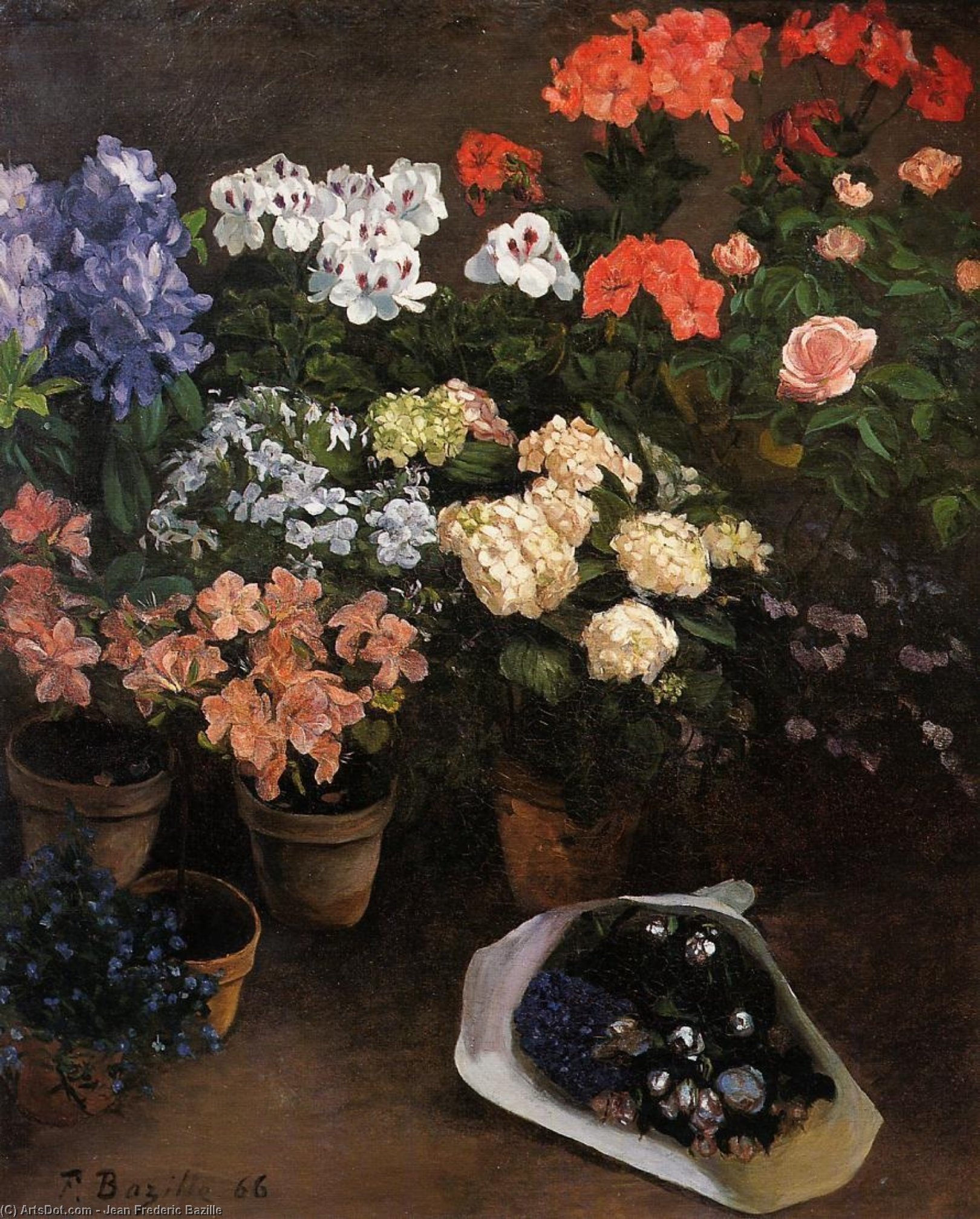WikiOO.org - Encyclopedia of Fine Arts - Maleri, Artwork Jean Frederic Bazille - Study of Flowers