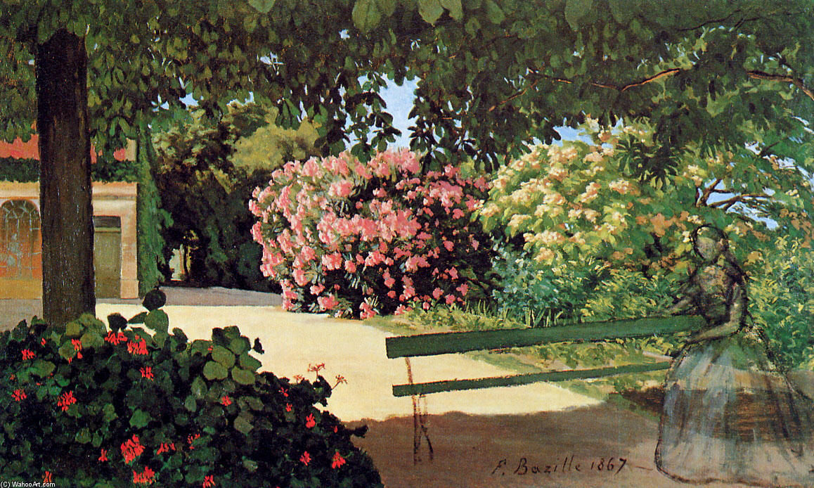 Wikioo.org - The Encyclopedia of Fine Arts - Painting, Artwork by Jean Frederic Bazille - The Terrace at Méric (Oleander)