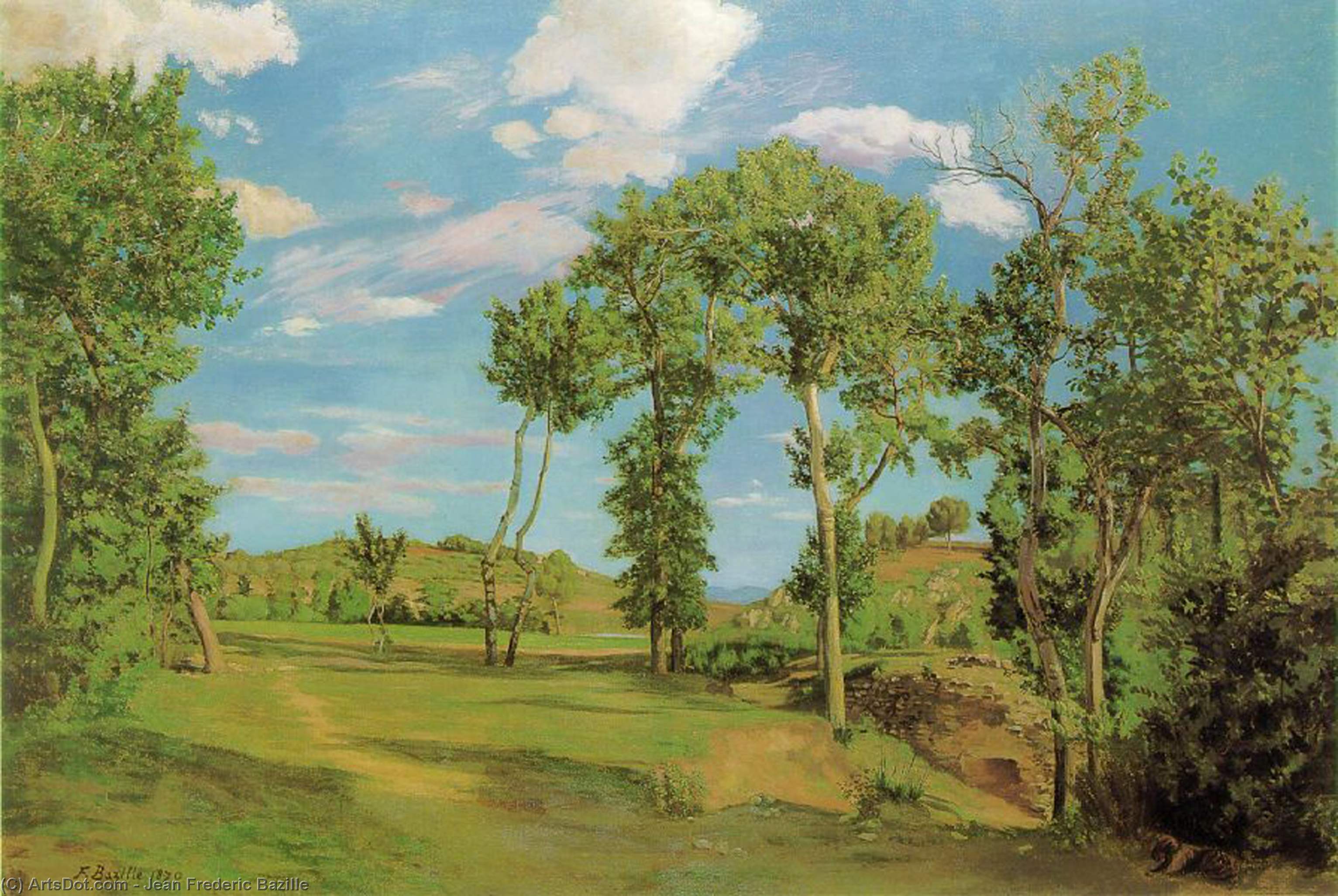 WikiOO.org - Encyclopedia of Fine Arts - Lukisan, Artwork Jean Frederic Bazille - Landscape on the Shore of Lez