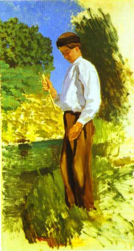 Wikioo.org - The Encyclopedia of Fine Arts - Painting, Artwork by Jean Frederic Bazille - Louis Auriol Fishing