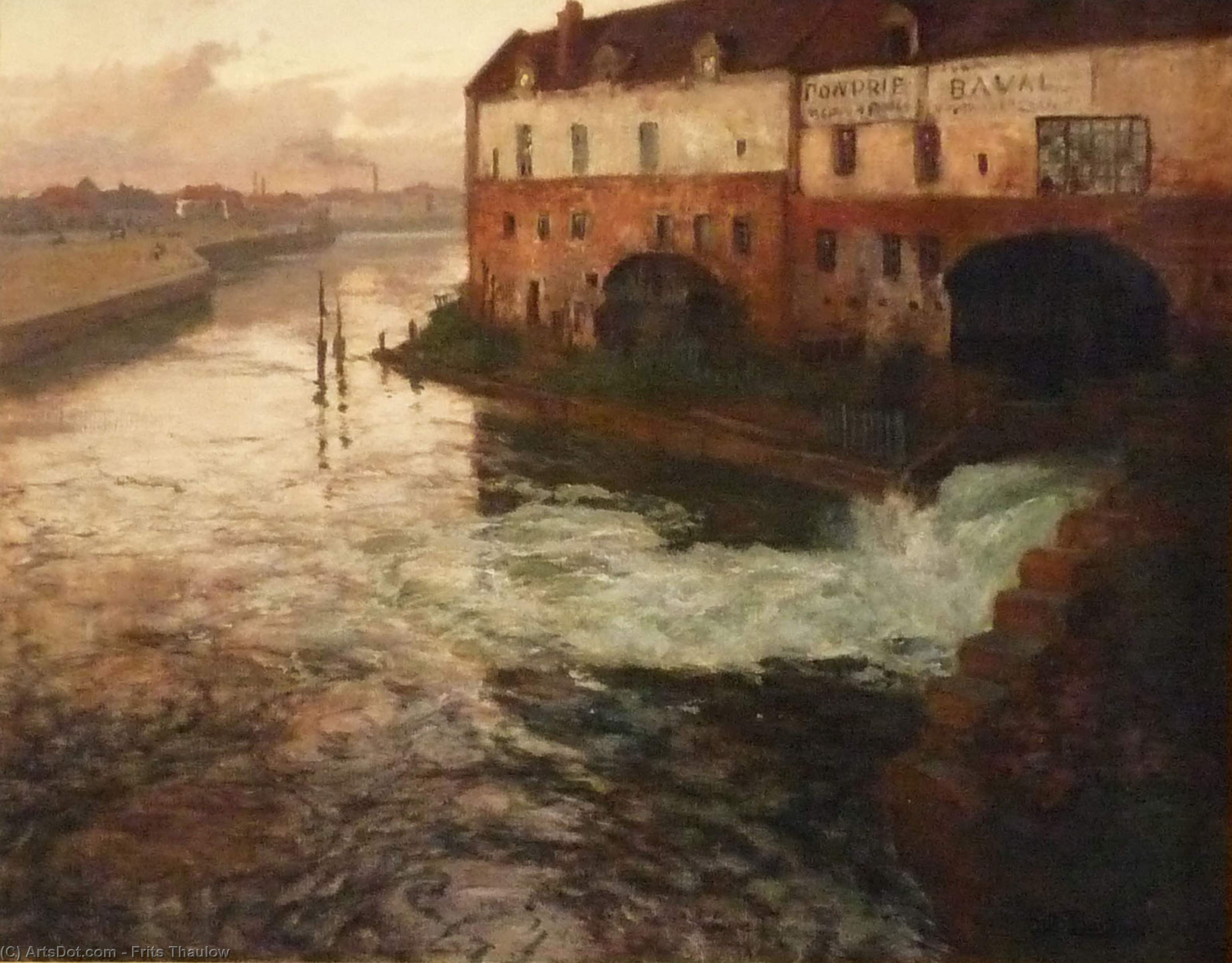 Wikioo.org - The Encyclopedia of Fine Arts - Painting, Artwork by Frits Thaulow - Old factory on the Somme (Evening)