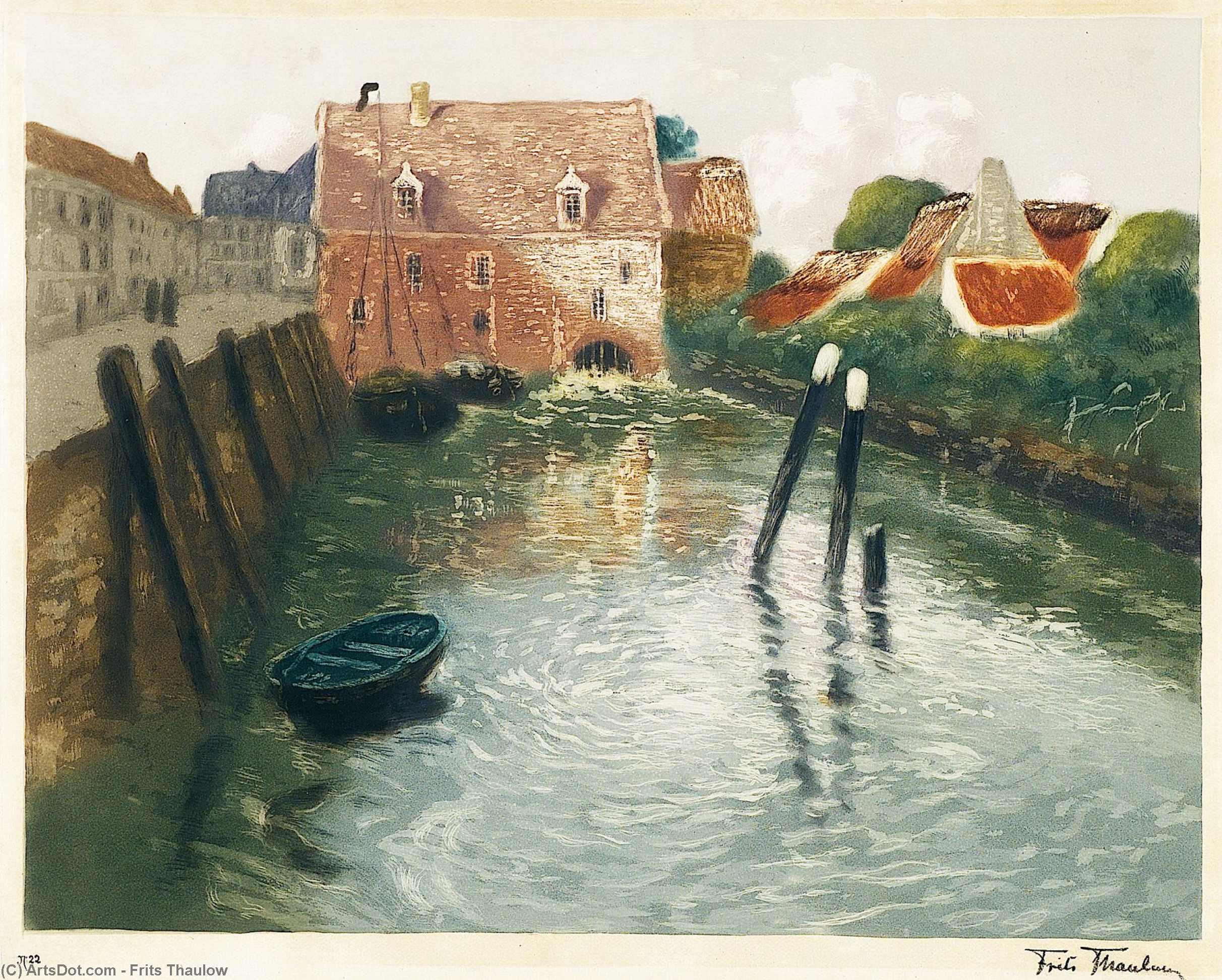 Wikioo.org - The Encyclopedia of Fine Arts - Painting, Artwork by Frits Thaulow - Channel with Watermill
