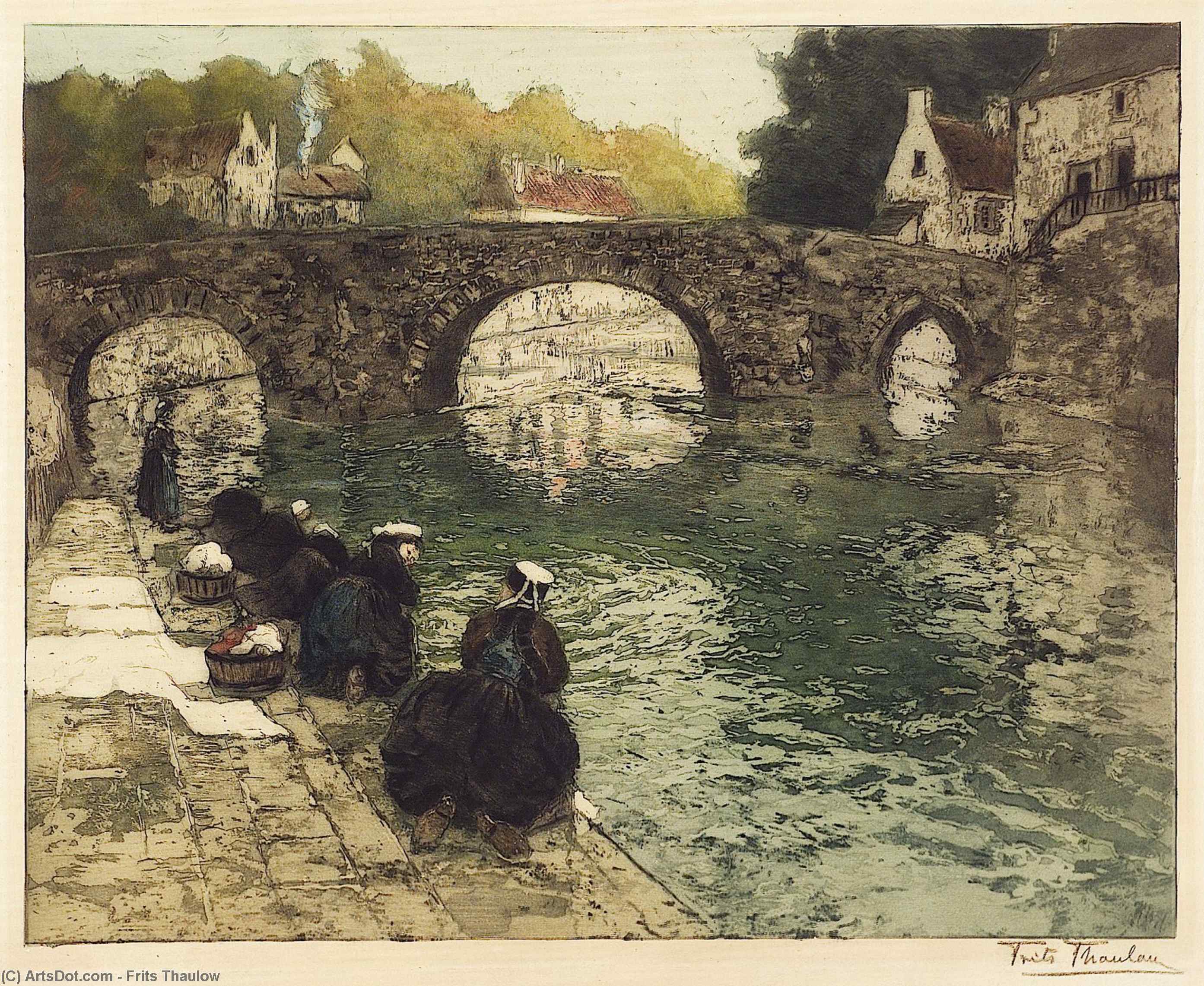 Wikioo.org - The Encyclopedia of Fine Arts - Painting, Artwork by Frits Thaulow - Washerwomen at Quimperle