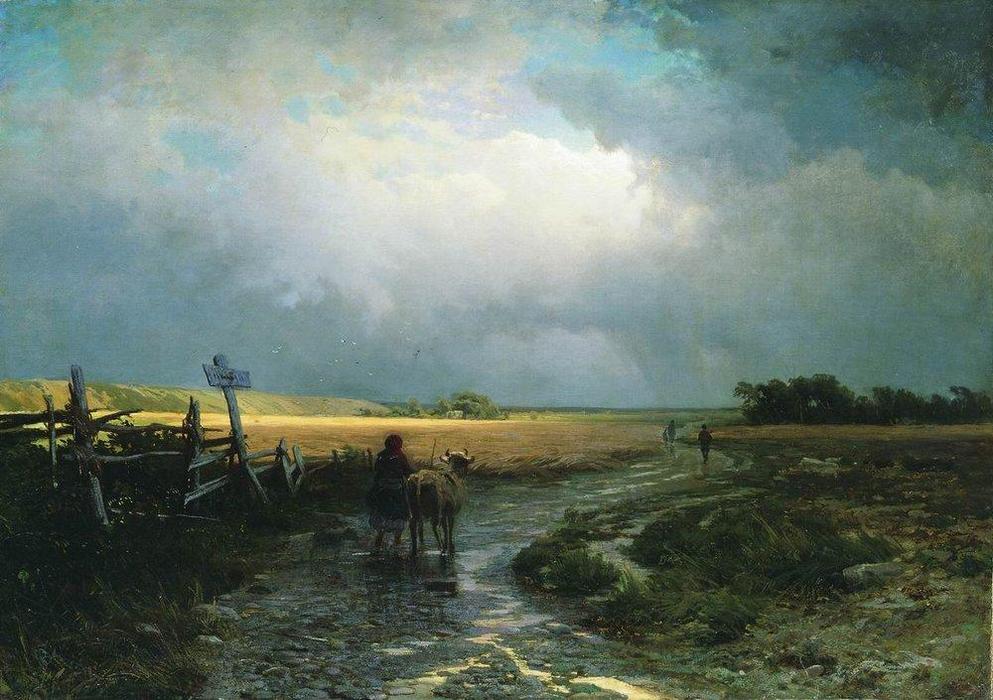 Wikioo.org - The Encyclopedia of Fine Arts - Painting, Artwork by Fyodor Alexandrovich Vasilyev - After a Rain. Country Road
